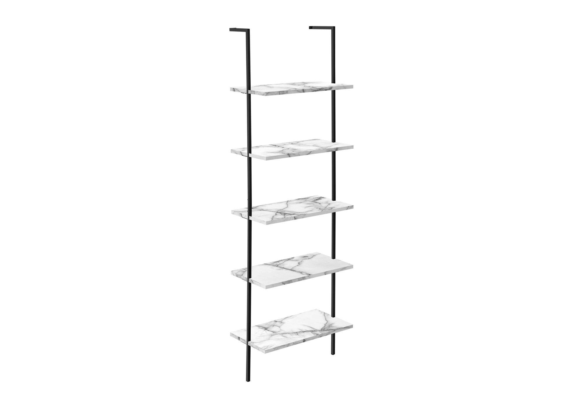 BOOKCASE - 72"H LADDER WHITE MARBLE / BLACK METAL # I 3685