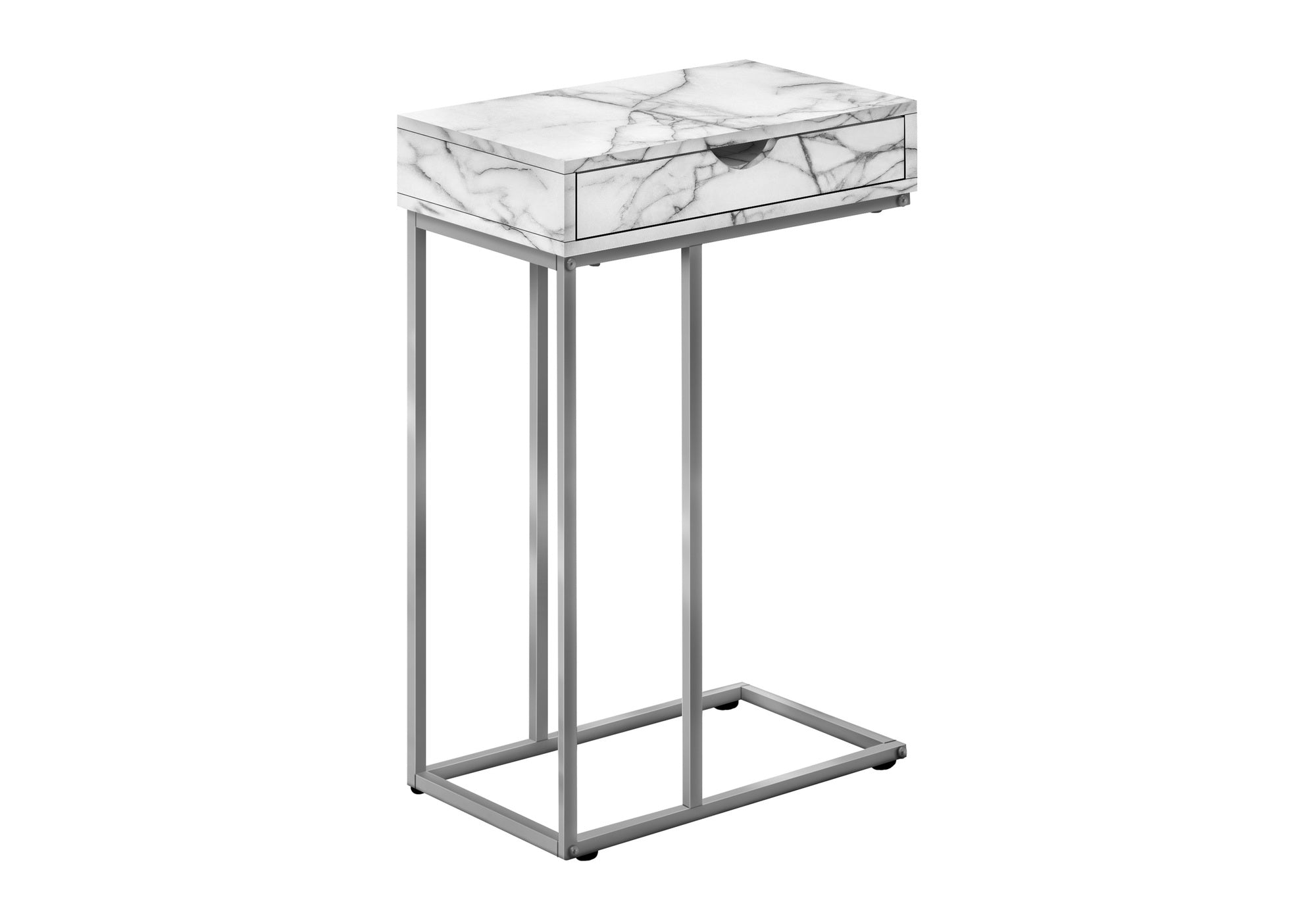 NIGHTSTAND - 25"H / WHITE MARBLE / SILVER METAL #I 3772