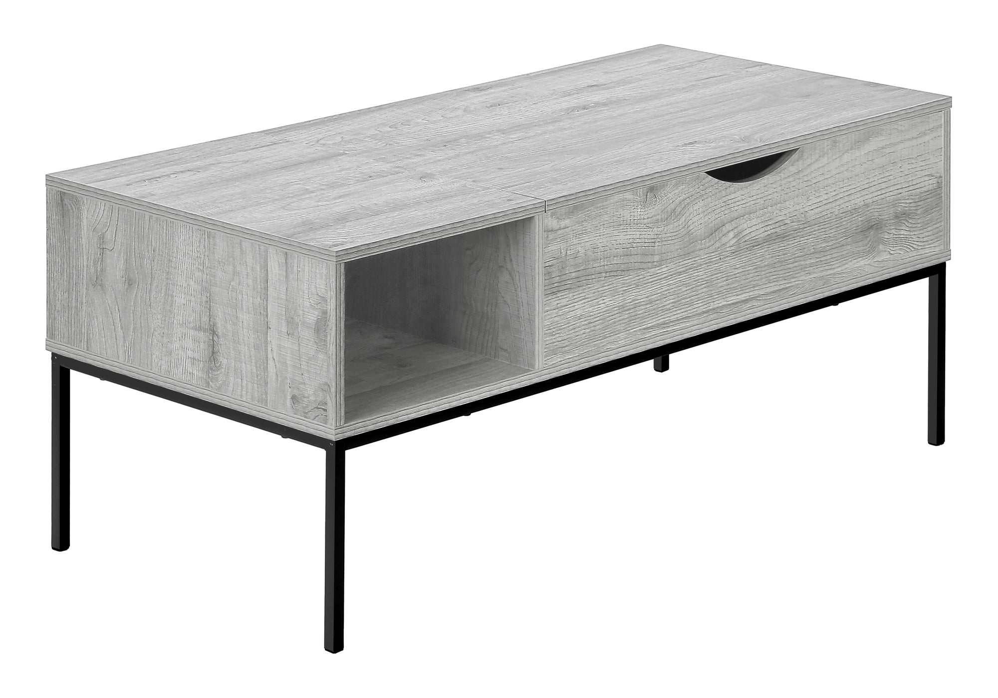 TABLE BASSE - 42"L / PLATEAU RELEVABLE GRIS / MÉTAL NOIR # I 3805