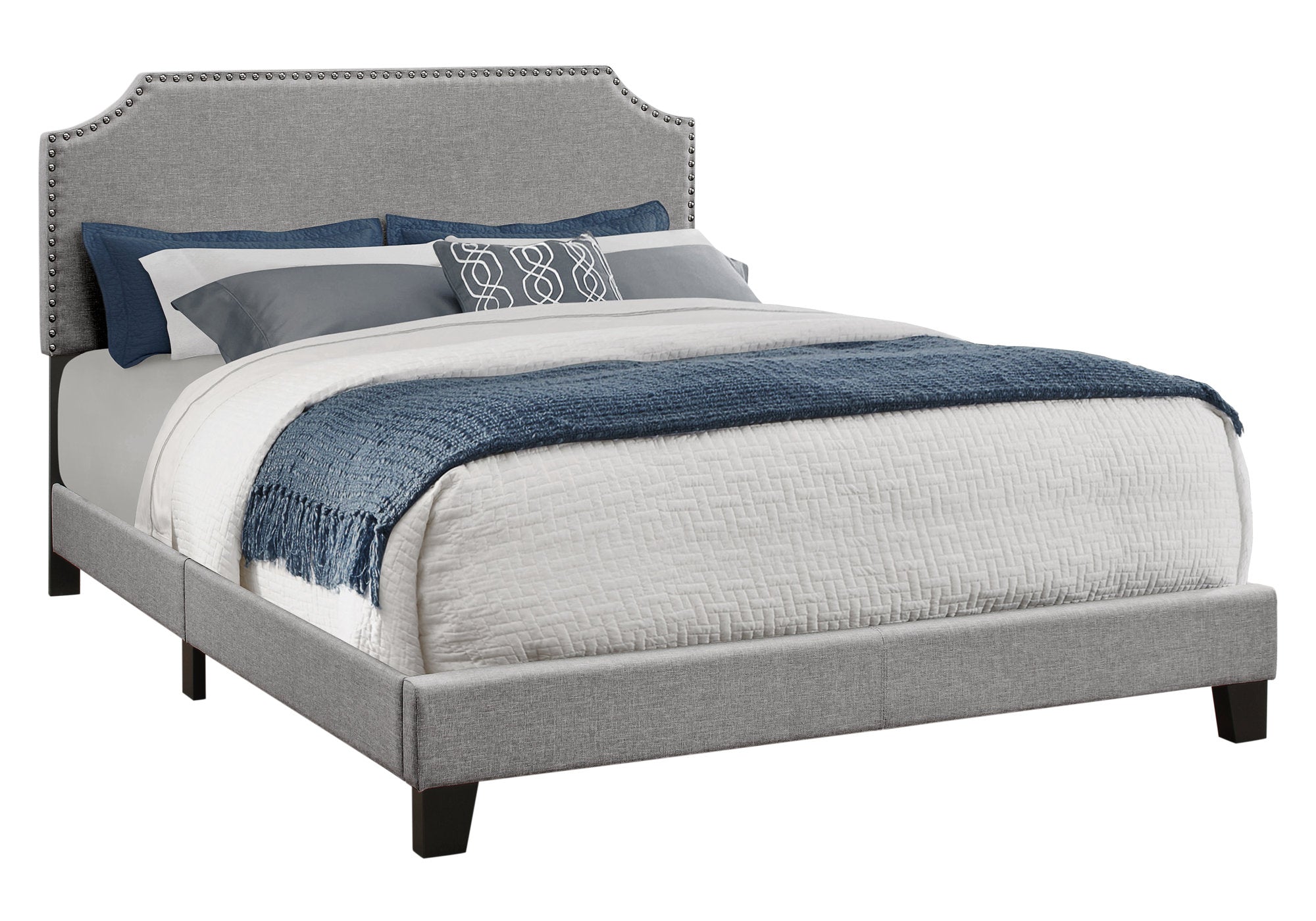 Queen Bed – Grey Linen Bed with Chrome Trim I 5925Q
