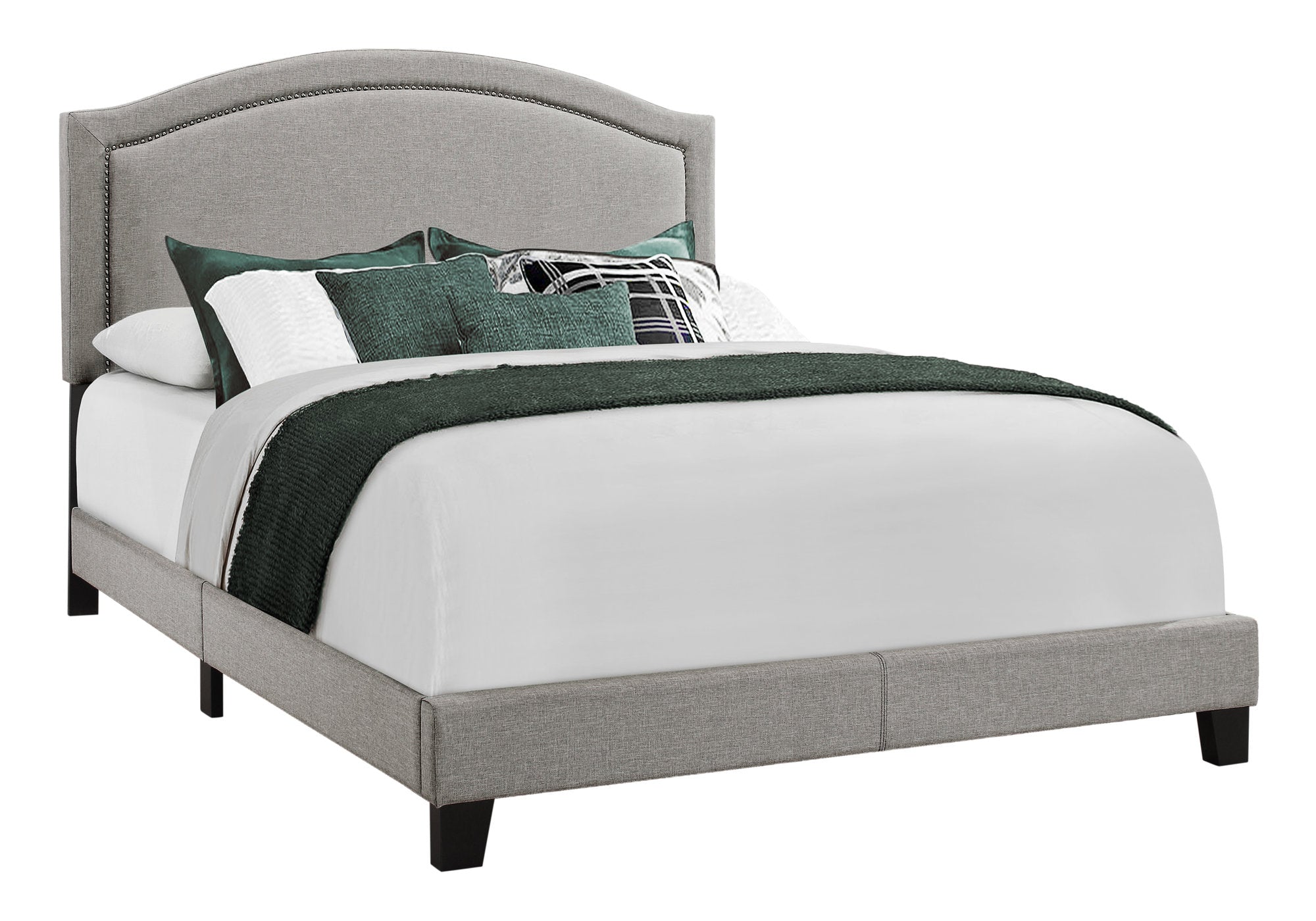 Queen Bed – Grey Linen Bed with Chrome Trim I 5936Q
