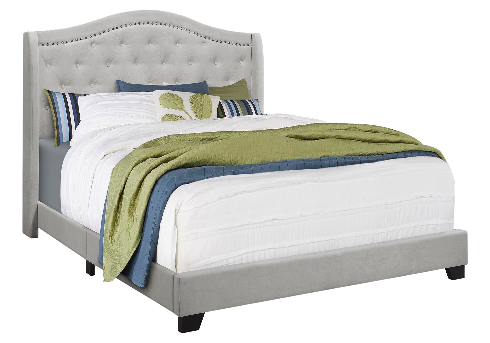 Lit Queen – Velours gris clair avec garniture chromée I 5967Q