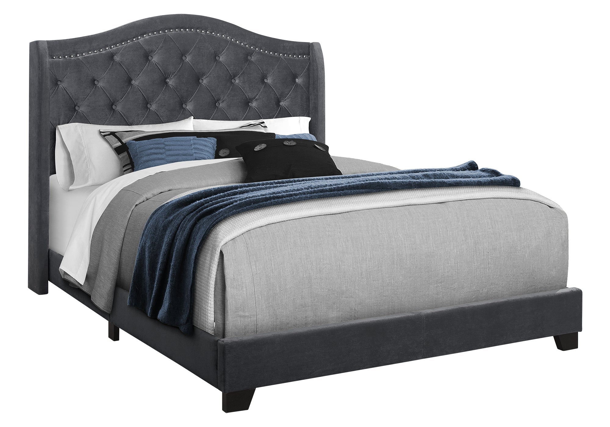 Lit Queen – Lit en velours gris foncé avec garniture chromée I 5968Q