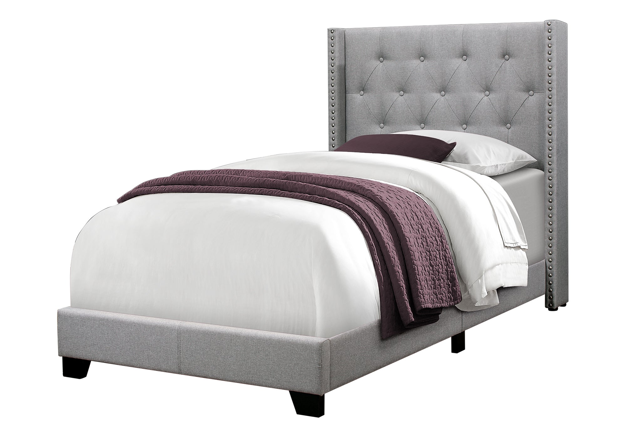 Twin Bed – Grey Linen Bed with Chrome Trim I 5984T