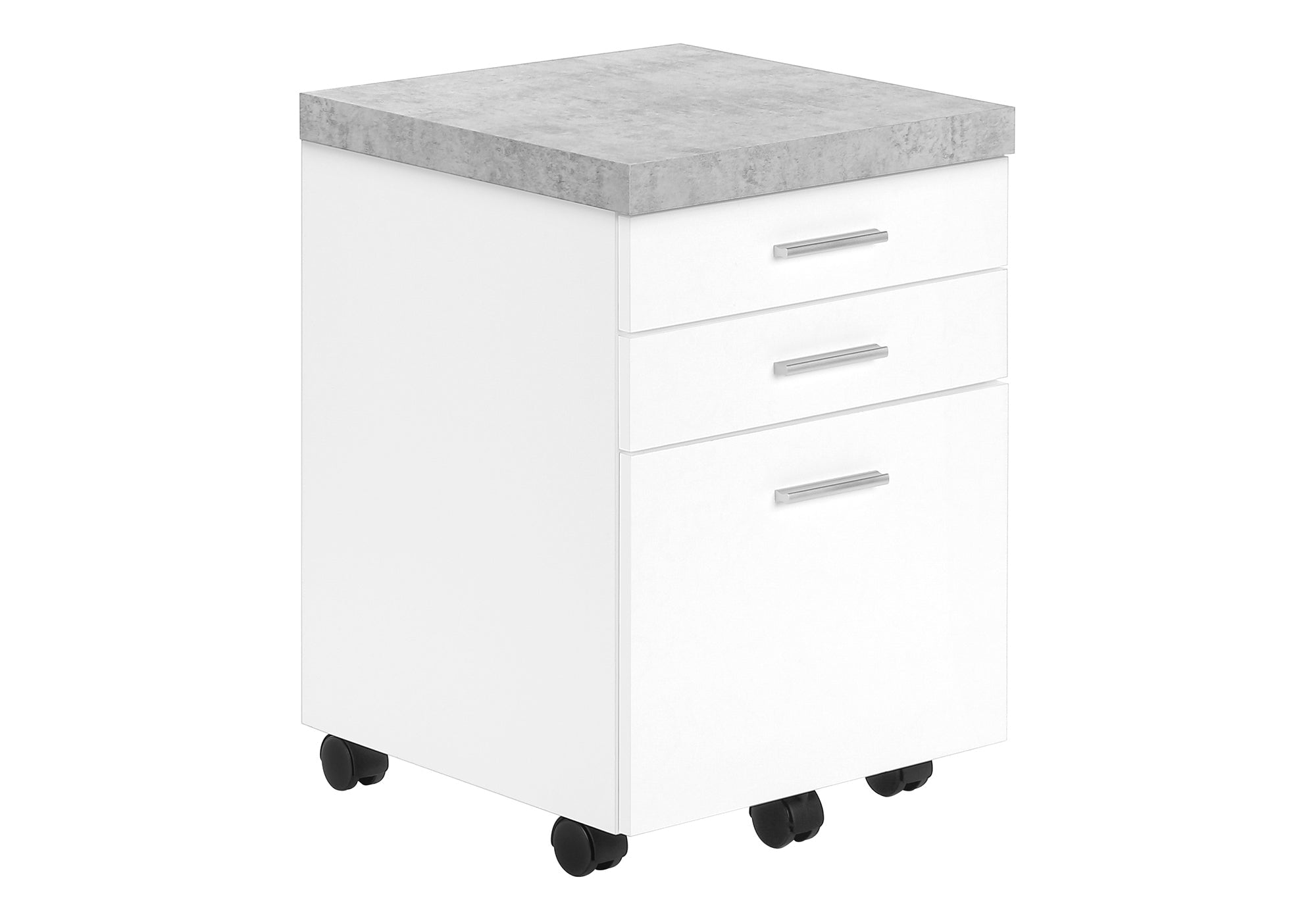 FILING CABINET - 3 DRAWER / WHITE / CEMENT-LOOK ON CASTOR # I 7051