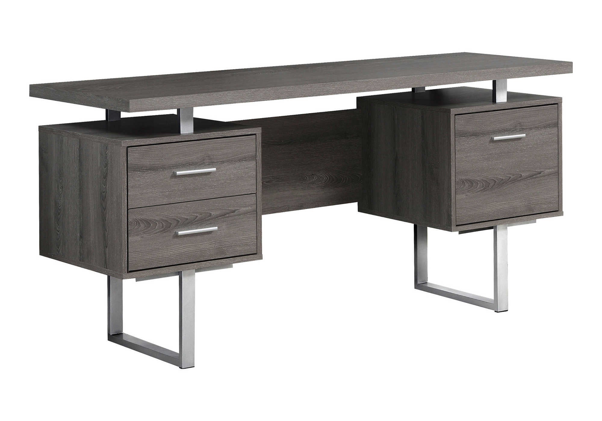 COMPUTER DESK - 60"L / DARK TAUPE / SILVER METAL # I 7082