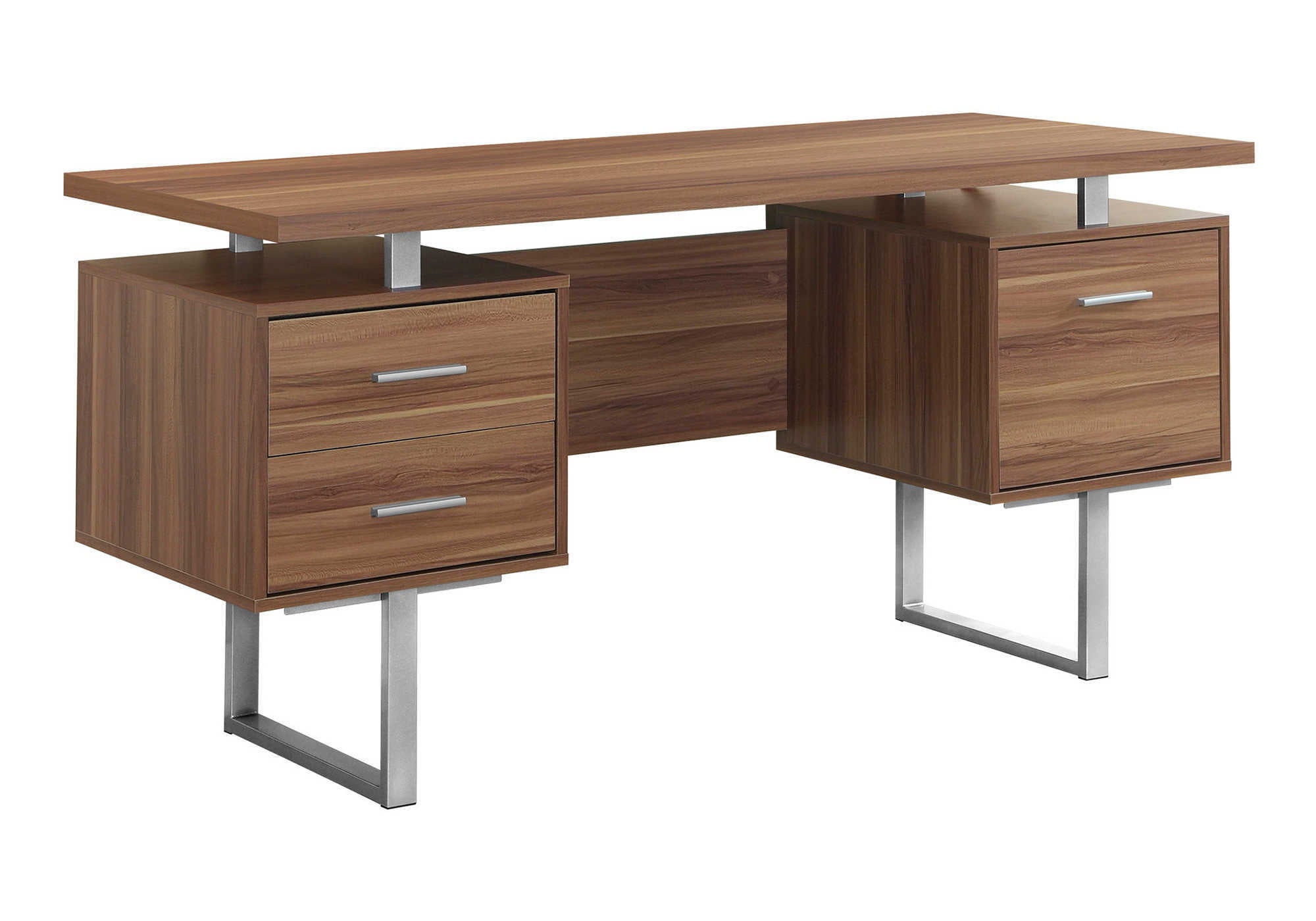 COMPUTER DESK - 60"L / WALNUT / SILVER METAL # I 7083