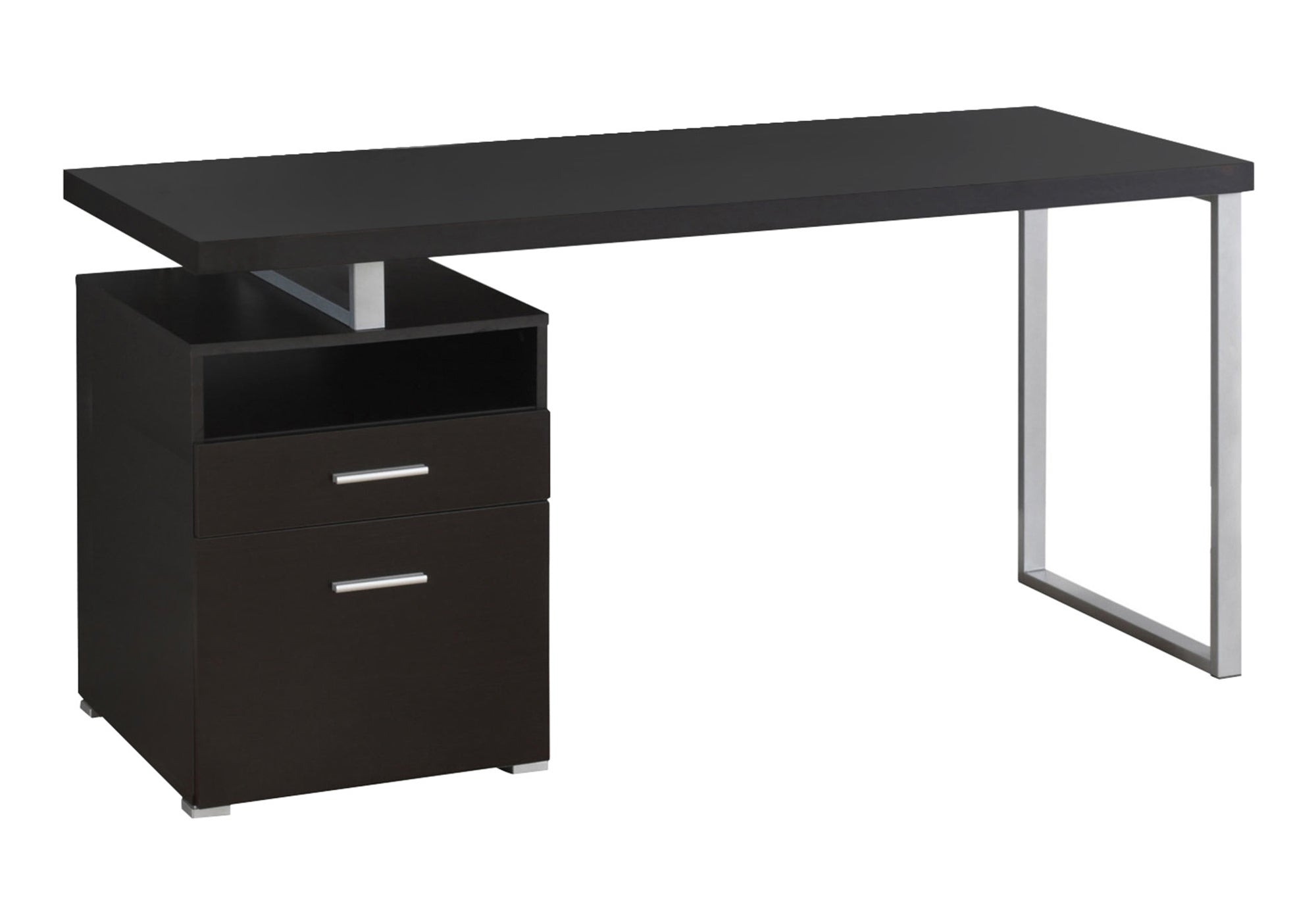 COMPUTER DESK - 60"L / ESPRESSO / SILVER METAL # I 7143