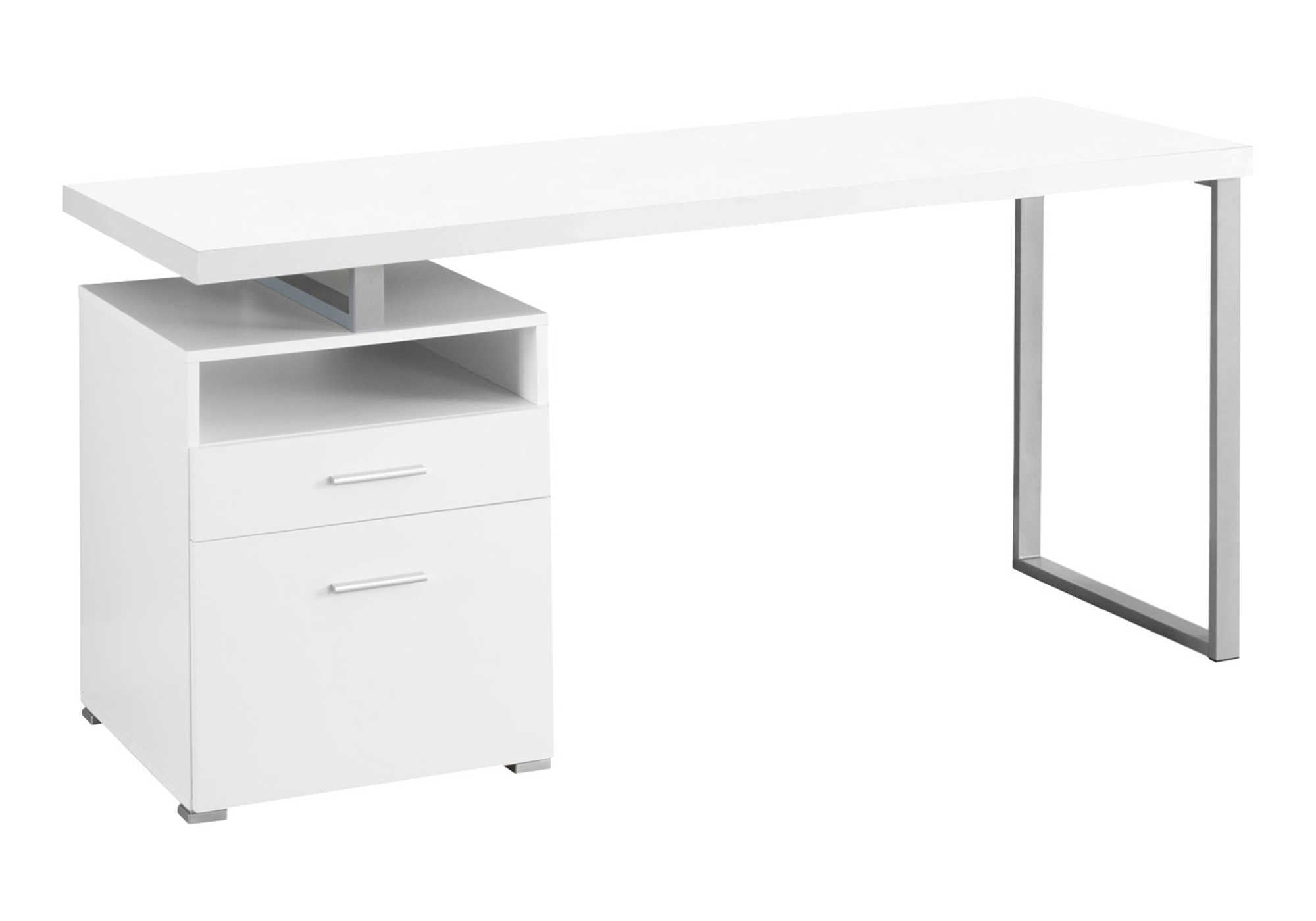 COMPUTER DESK - 60"L / WHITE / SILVER METAL # I 7144