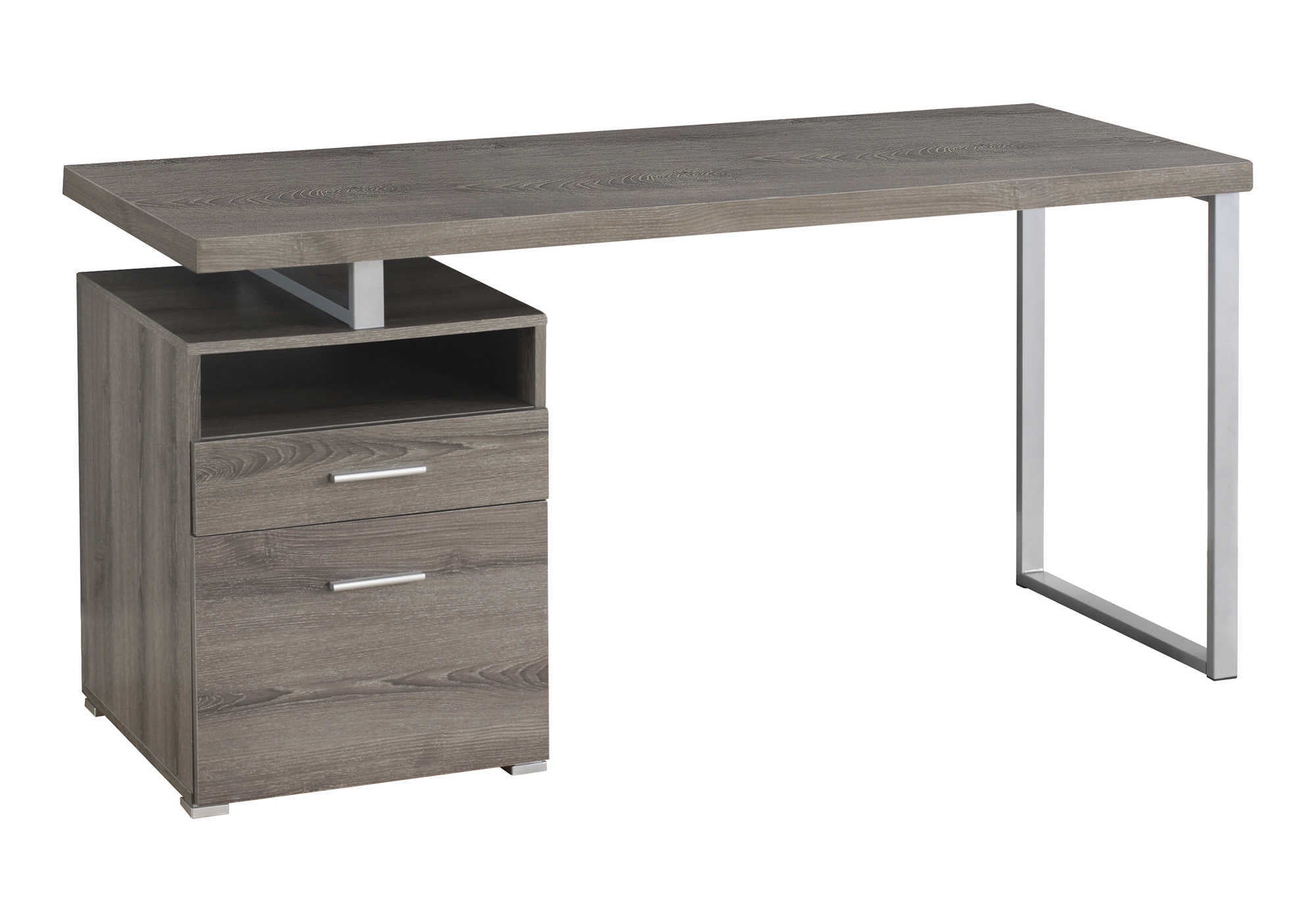 COMPUTER DESK - 60"L / DARK TAUPE / SILVER METAL # I 7145