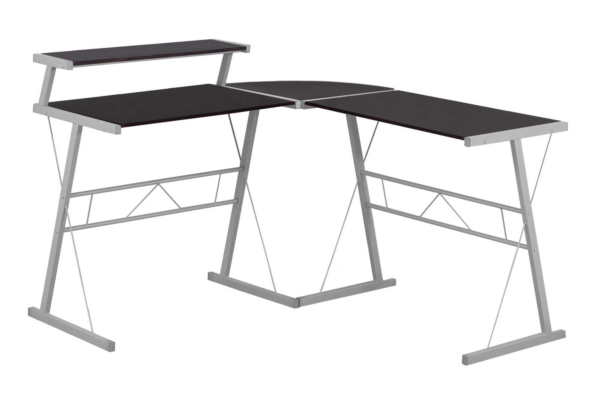COMPUTER DESK - ESPRESSO TOP / SILVER METAL # I 7171