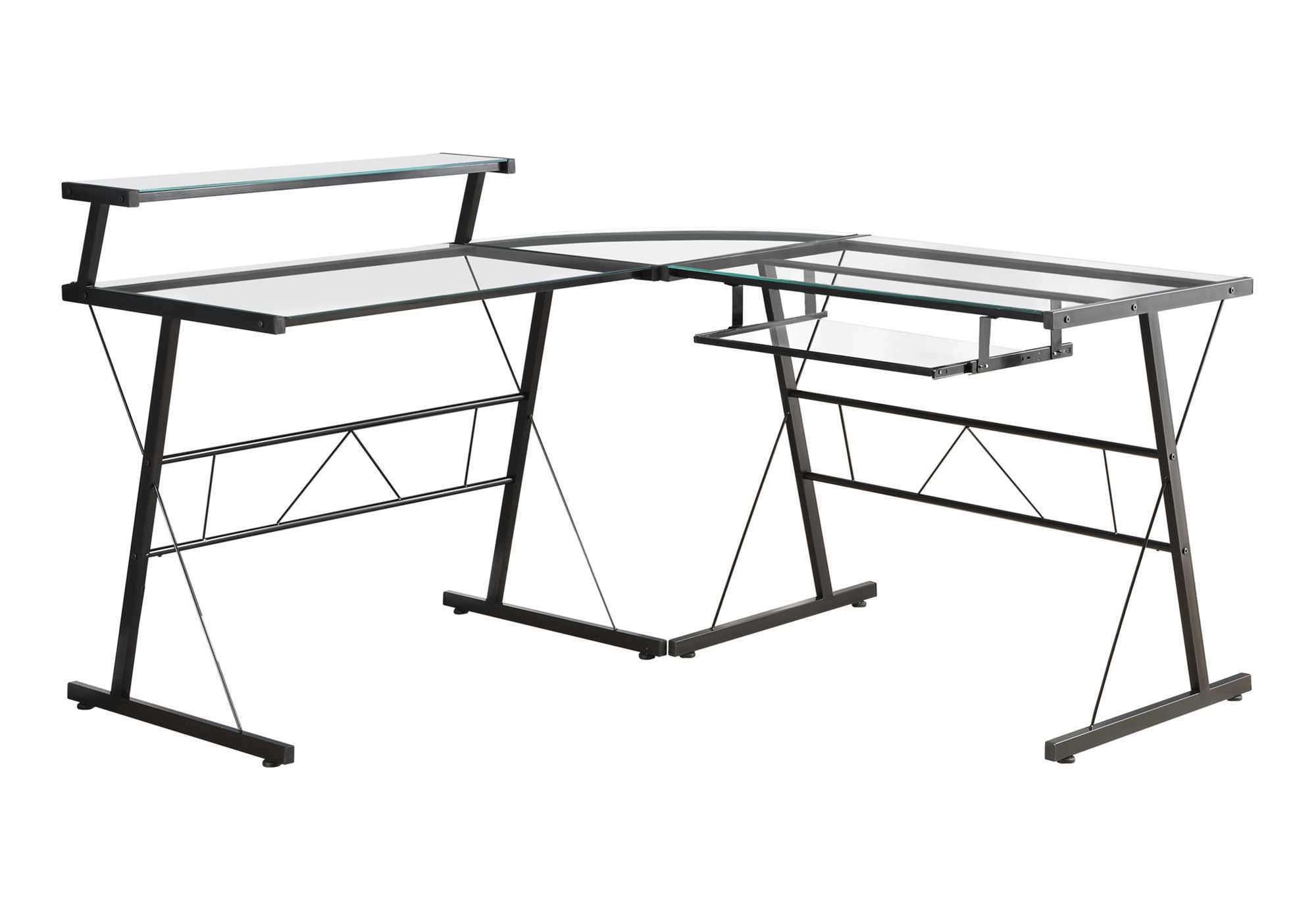 COMPUTER DESK - BLACK METAL CORNER WITH TEMPERED GLASS # I 7172