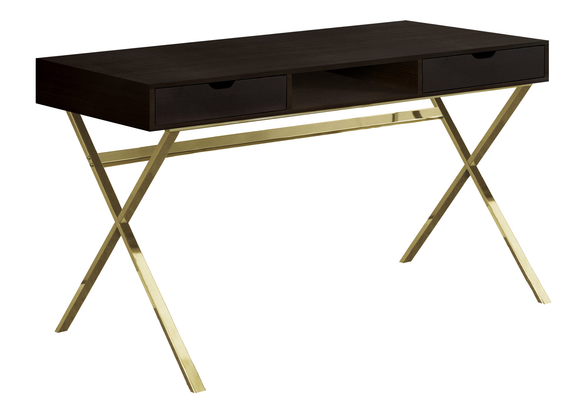 COMPUTER DESK - 48"L / ESPRESSO / GOLD METAL # I 7210