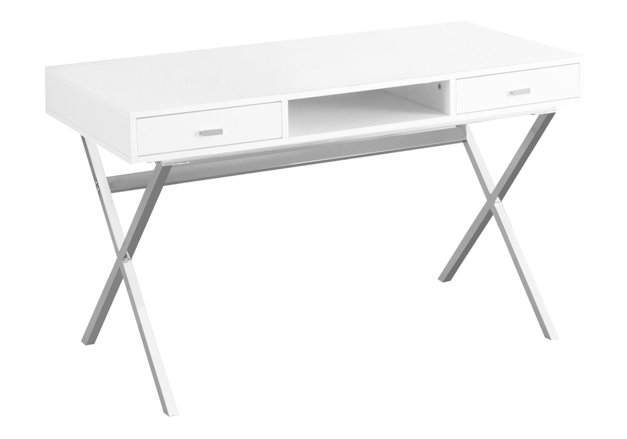 COMPUTER DESK - 48"L / GLOSSY WHITE / CHROME METAL # I 7211