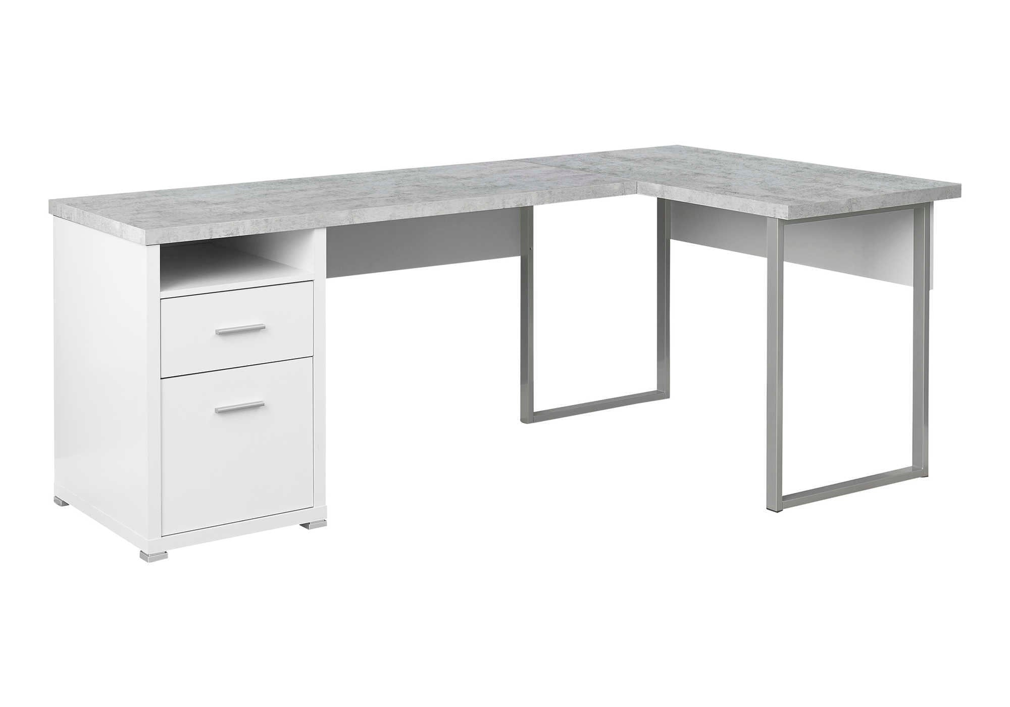 COMPUTER DESK - 80"L WHITE / CEMENT-LOOK LEFT/RIGHT FACE # I 7258