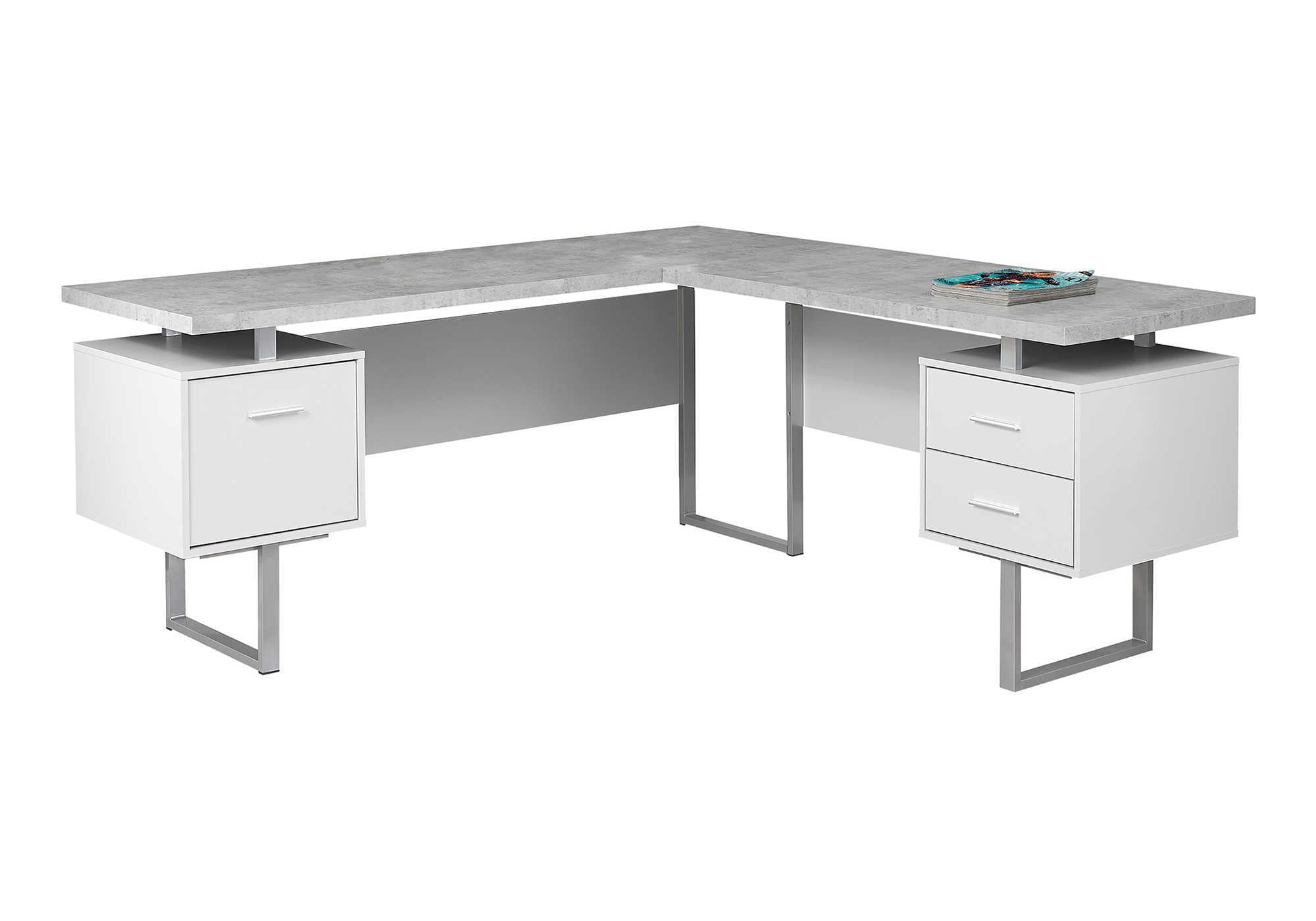 COMPUTER DESK - 70"L WHITE / CEMENT-LOOK LEFT/RIGHT FACE # I 7307
