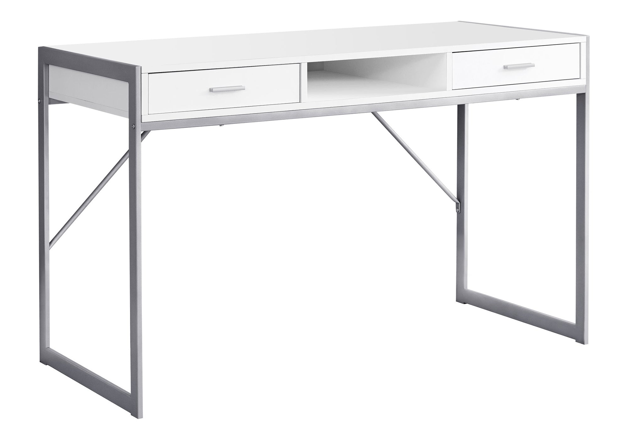 COMPUTER DESK - 48"L / WHITE / SILVER METAL # I 7364