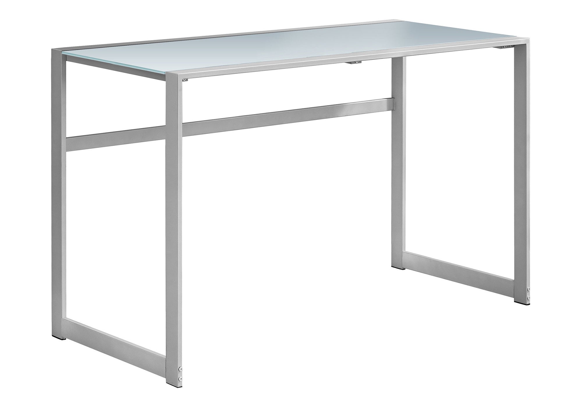 COMPUTER DESK - 48"L / SILVER METAL/ WHITE TEMPERED GLASS # I 7380