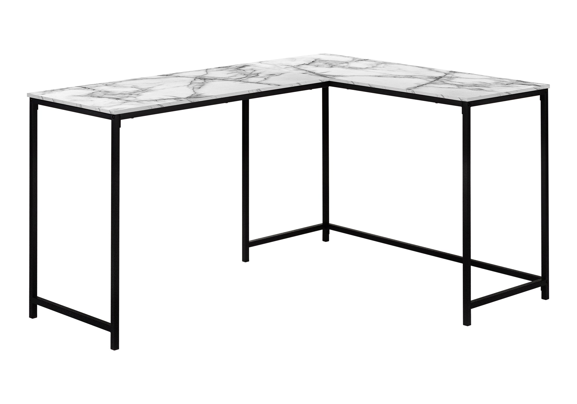 COMPUTER DESK - 58"L / WHITE MARBLE / BLACK METAL CORNER # I 7393