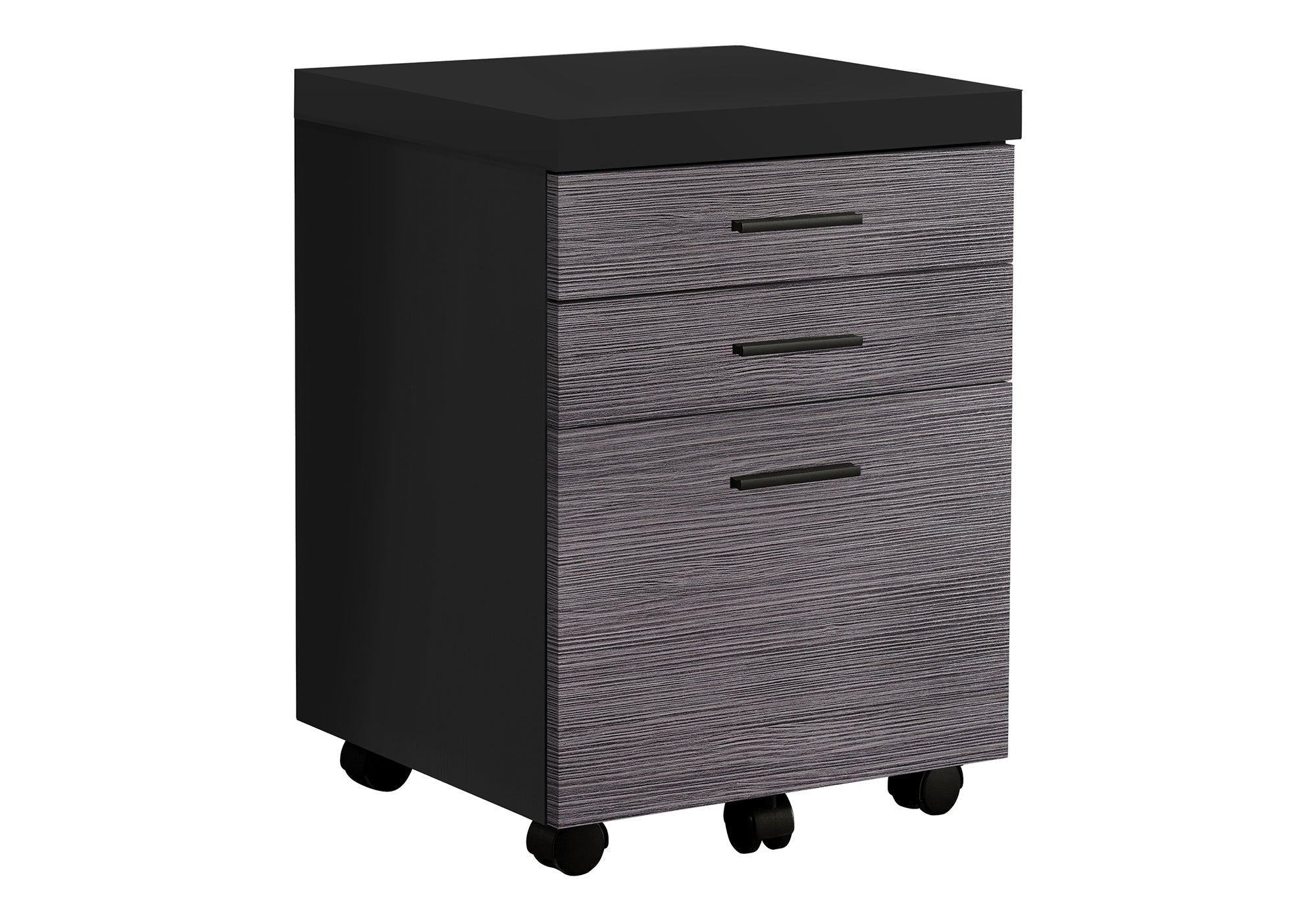 FILING CABINET - 3 DRAWER / BLACK / GREY ON CASTORS # I 7403