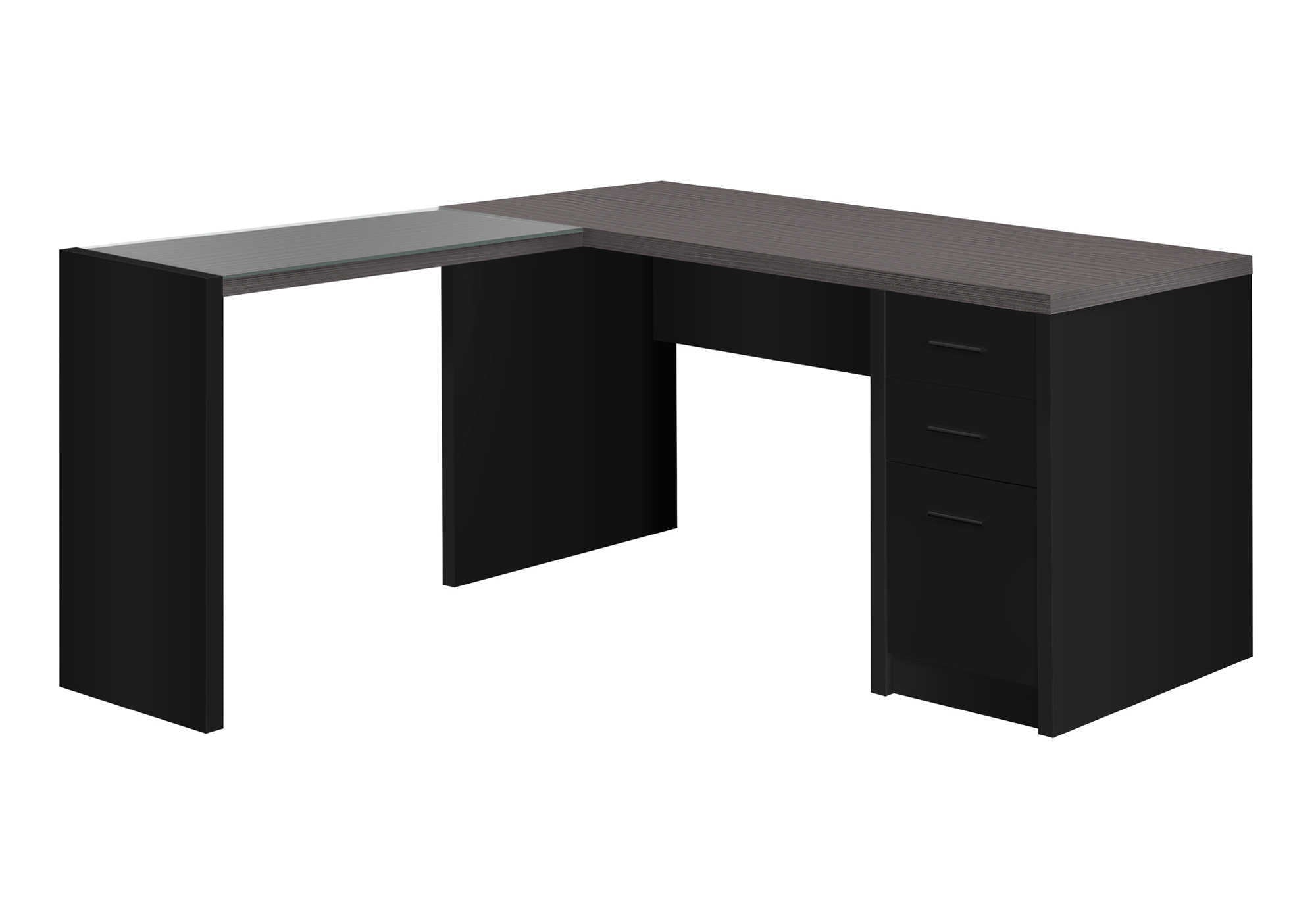 COMPUTER DESK - BLACK / GREY TOP CORNER W/ TEMPERED GLASS # I 7431