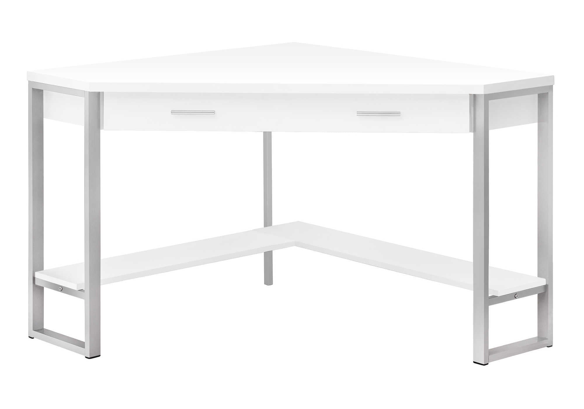 COMPUTER DESK - 42"L / WHITE CORNER / SILVER METAL # I 7500