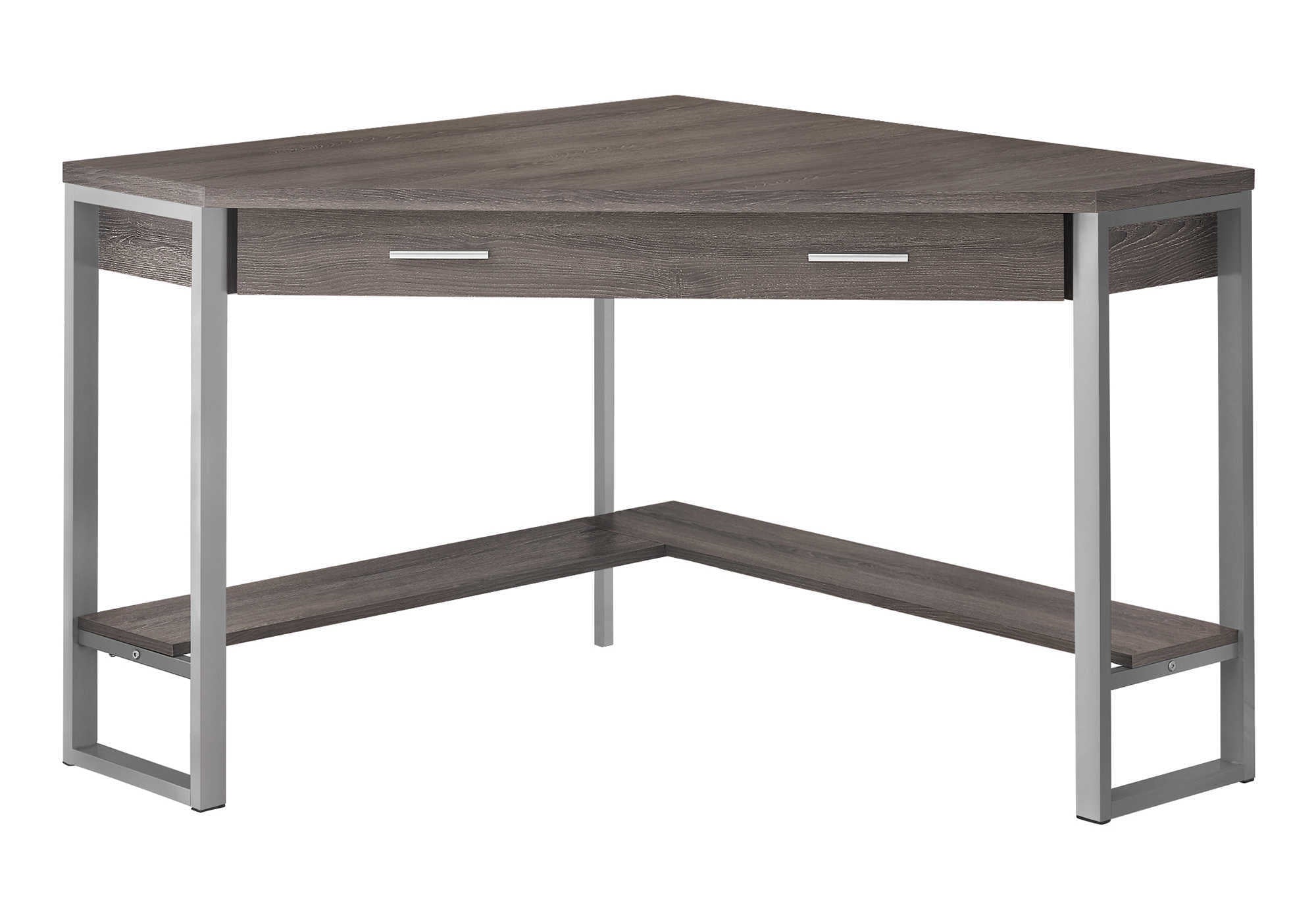 COMPUTER DESK - 42"L / DARK TAUPE CORNER / SILVER METAL # I 7501