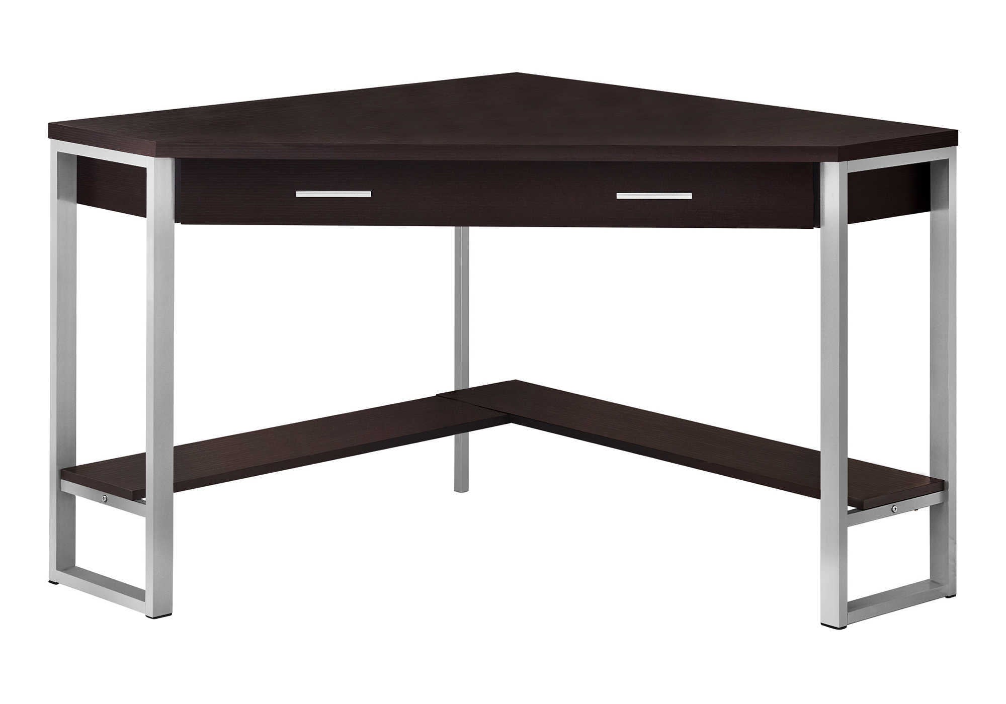 COMPUTER DESK - 42"L / ESPRESSO CORNER / SILVER METAL # I 7502