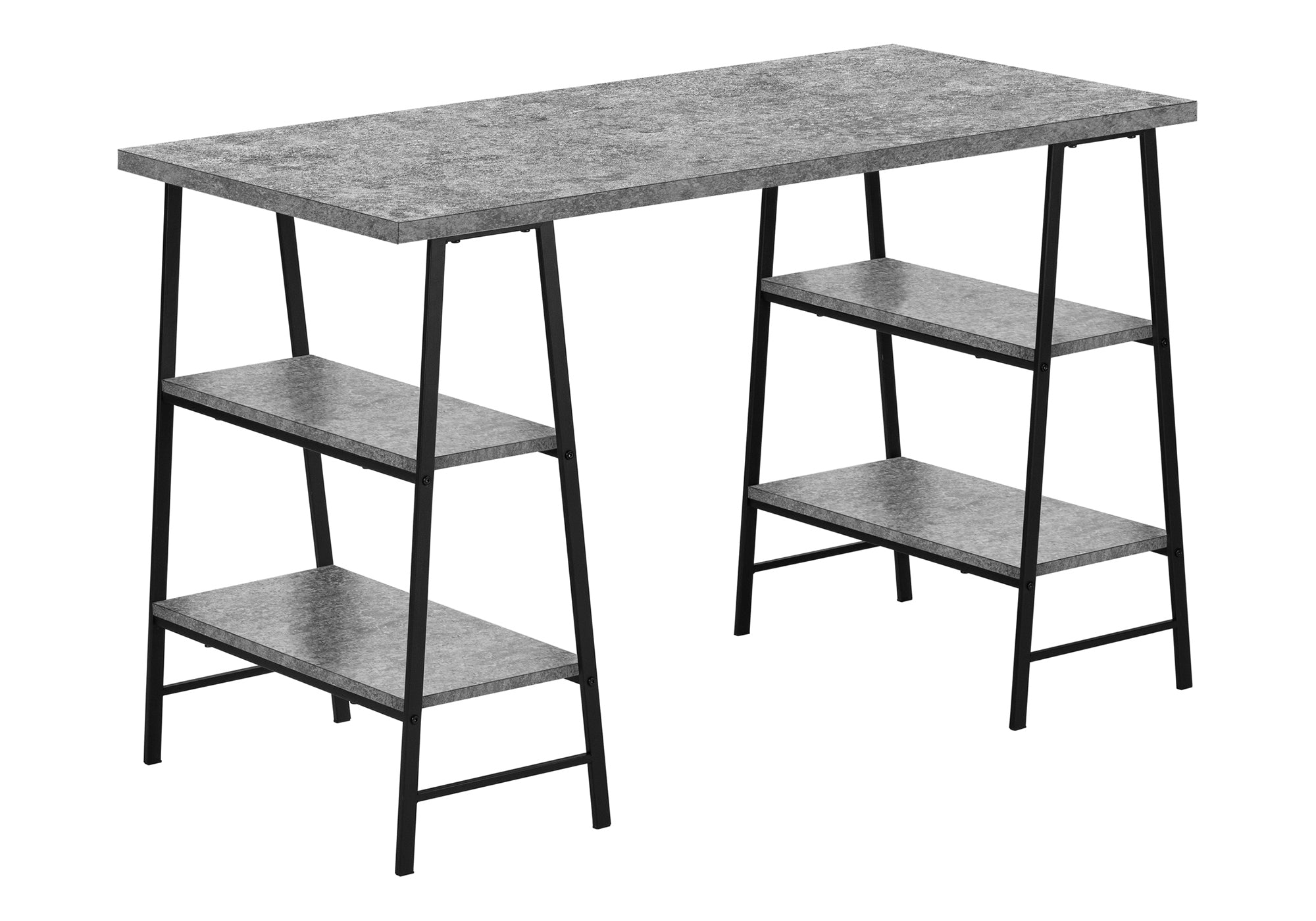 COMPUTER DESK - 48"L / GREY STONE-LOOK / BLACK METAL # I 7526