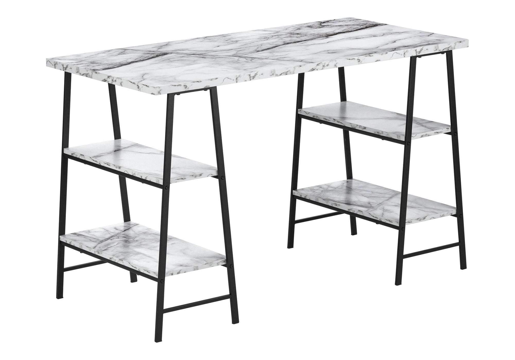 COMPUTER DESK - 48"L / WHITE MARBLE-LOOK / BLACK METAL # I 7527