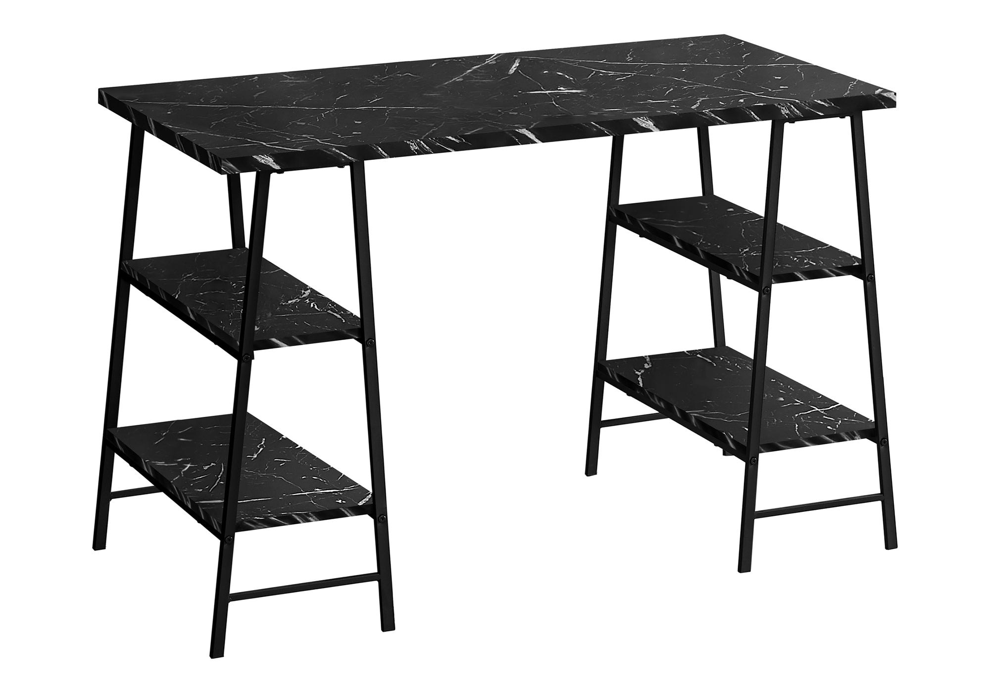 COMPUTER DESK - 48"L / BLACK MARBLE-LOOK / BLACK METAL # I 7528
