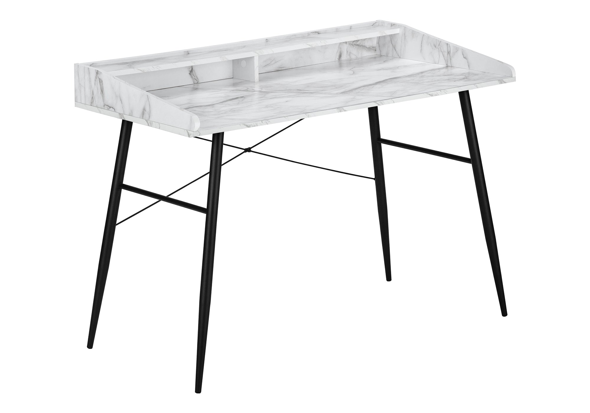 COMPUTER DESK - 48"L / WHITE MARBLE-LOOK / BLACK METAL # I 7539
