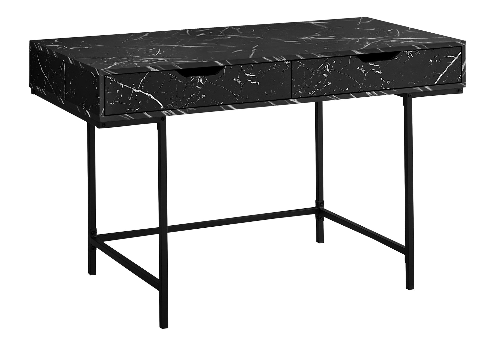 COMPUTER DESK - 48"L / BLACK MARBLE-LOOK / BLACK METAL # I 7552