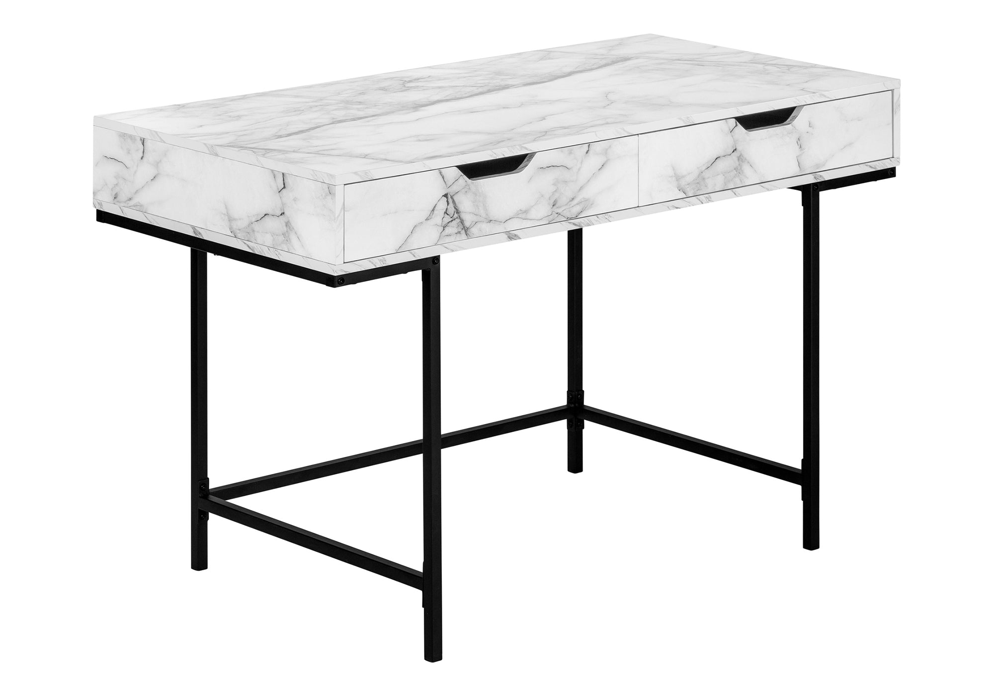 COMPUTER DESK - 48"L / WHITE MARBLE-LOOK / BLACK METAL # I 7558