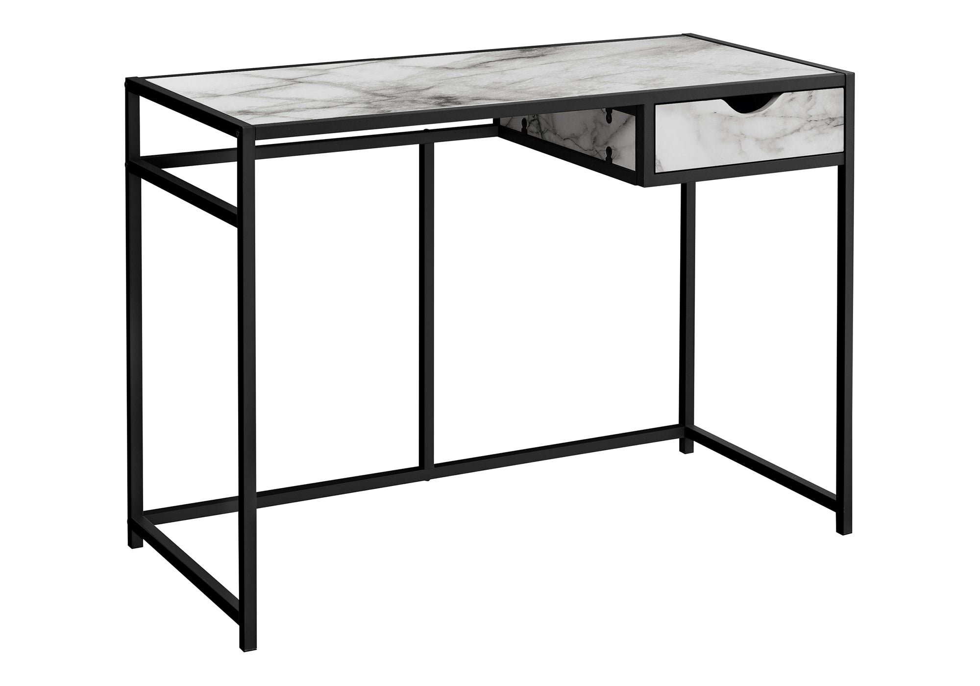 COMPUTER DESK - 42"L / WHITE MARBLE-LOOK / BLACK METAL # I 7571