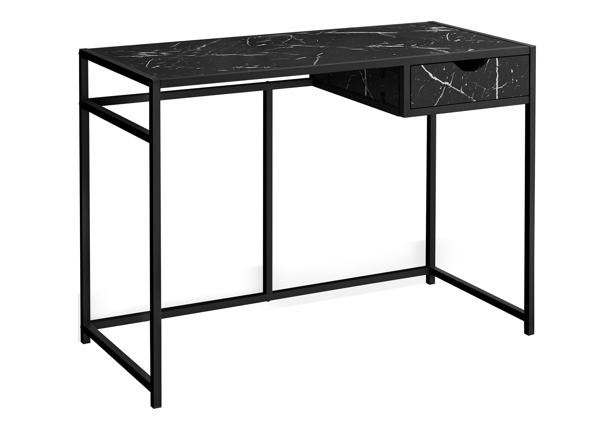 COMPUTER DESK - 42"L / BLACK MARBLE-LOOK / BLACK METAL # I 7572