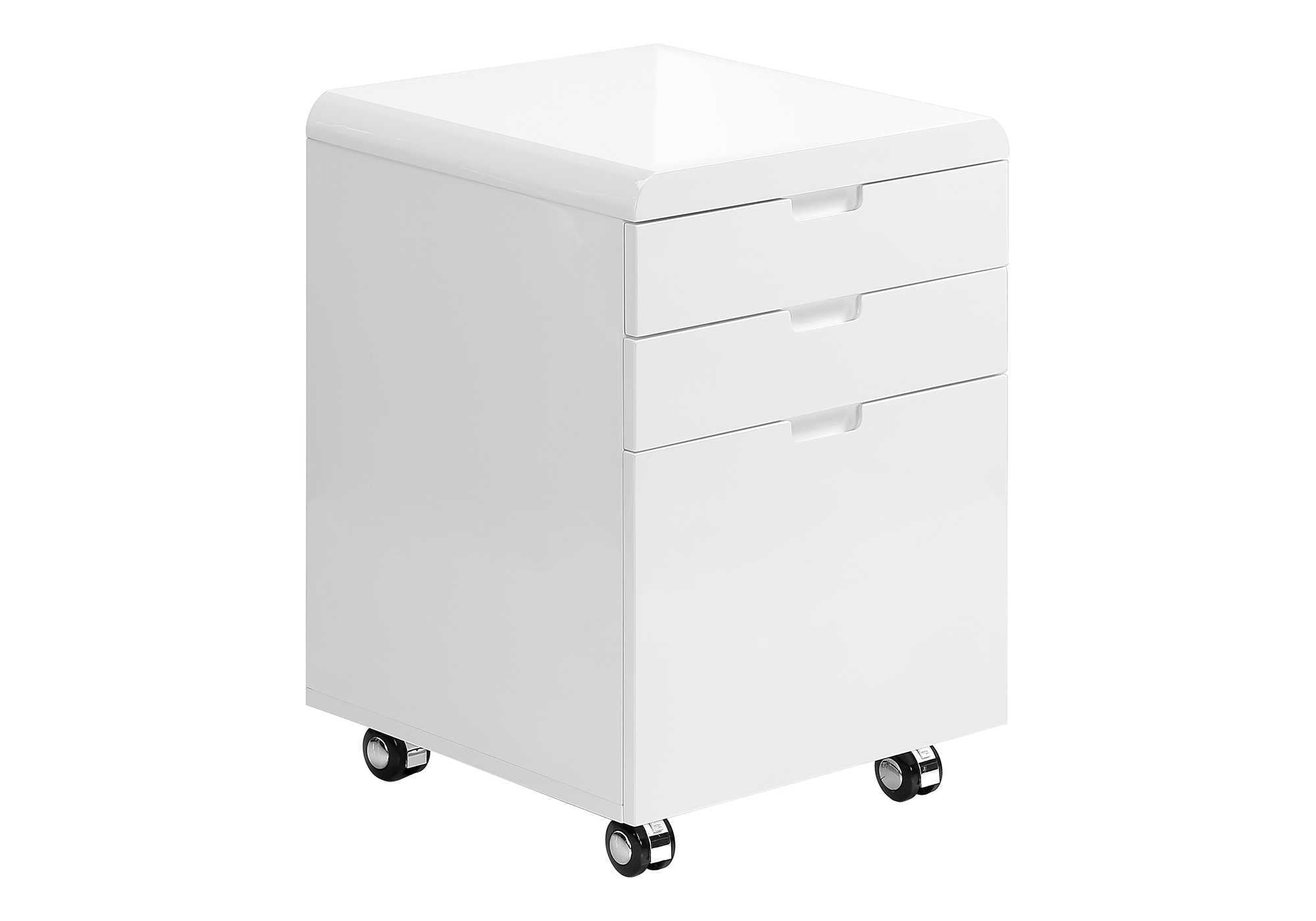 FILING CABINET - 3 DRAWER / HIGH GLOSSY WHITE / CASTORS # I 7583