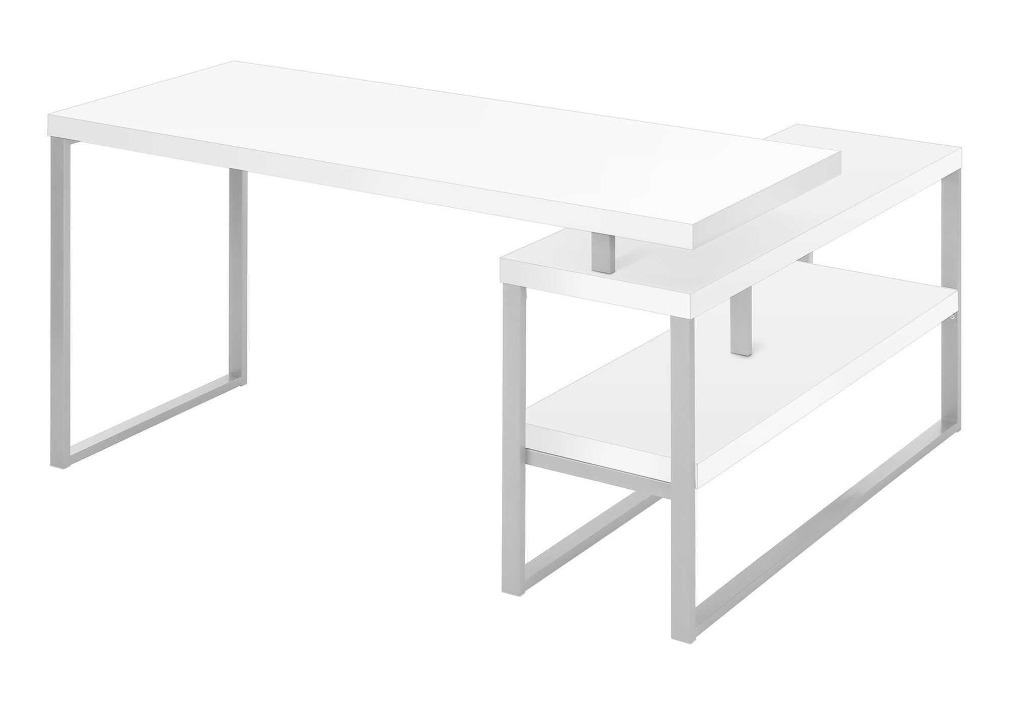 COMPUTER DESK - 60"L / WHITE / SILVER METAL L/R CORNER # I 7585