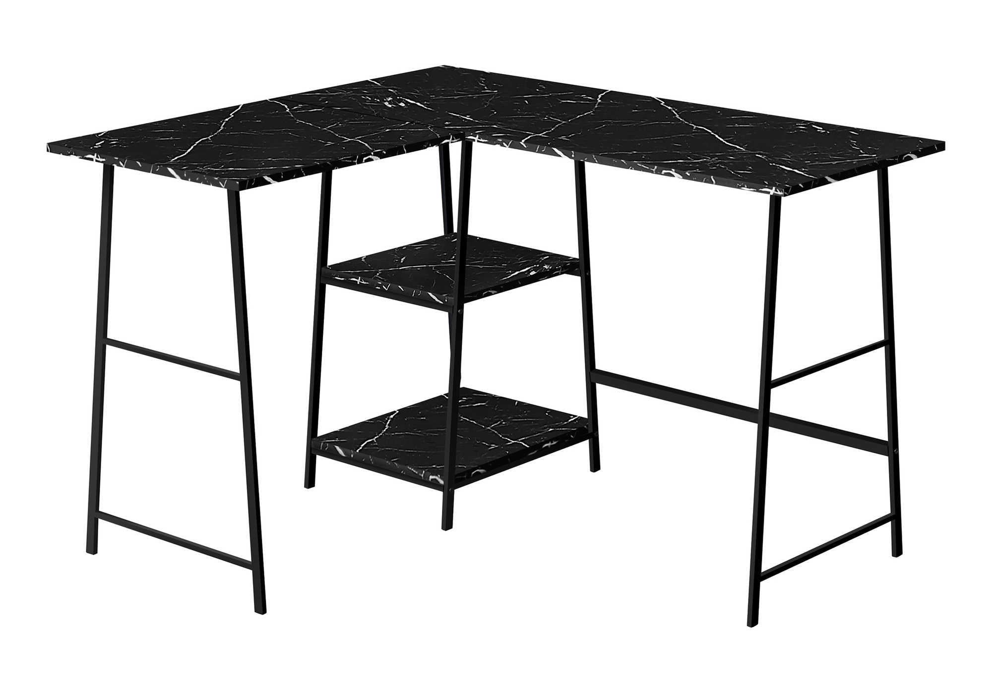 COMPUTER DESK - 48"L / BLACK MARBLE / BLACK METAL CORNER # I 7594