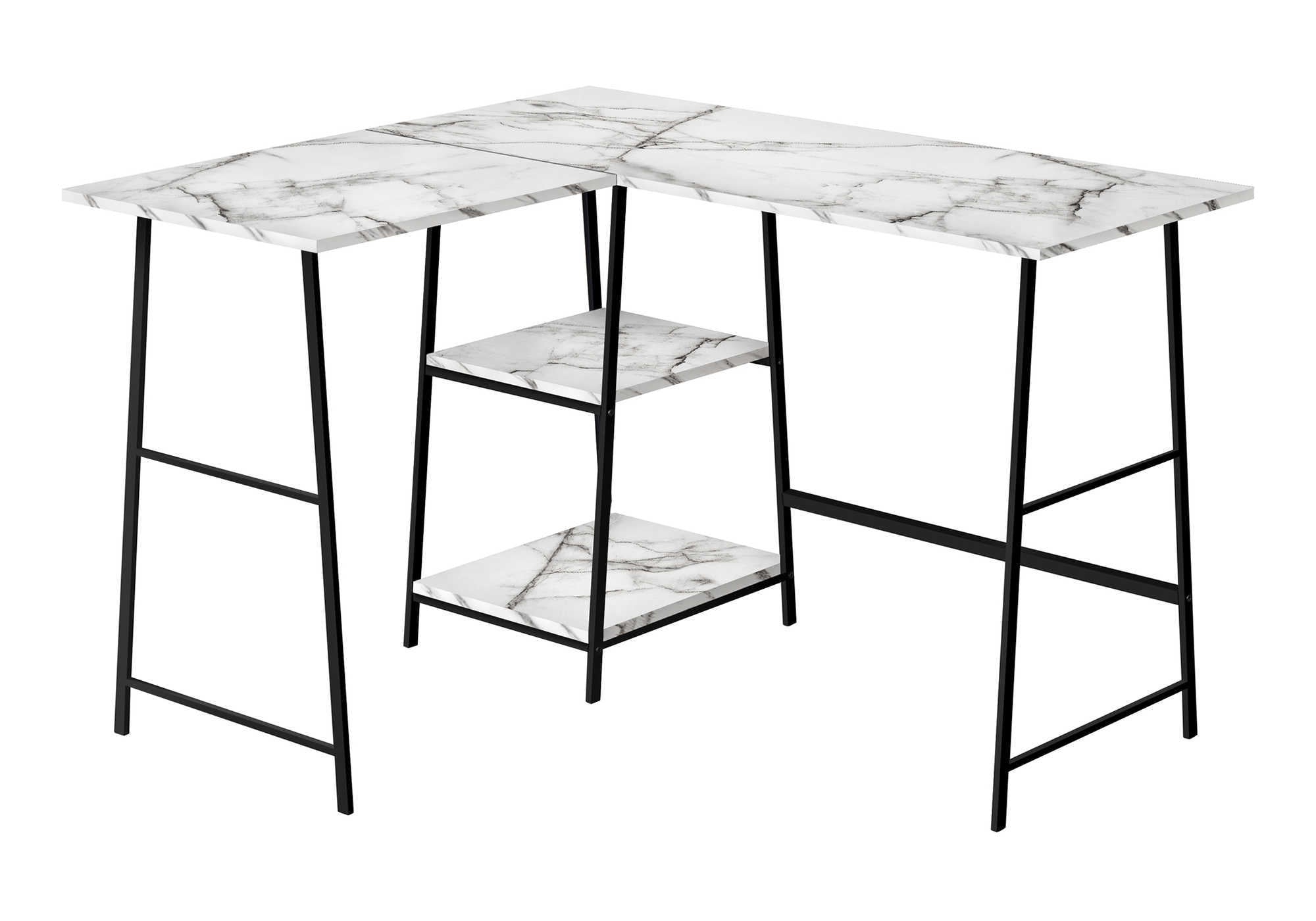 COMPUTER DESK - 48"L / WHITE MARBLE / BLACK METAL CORNER # I 7595