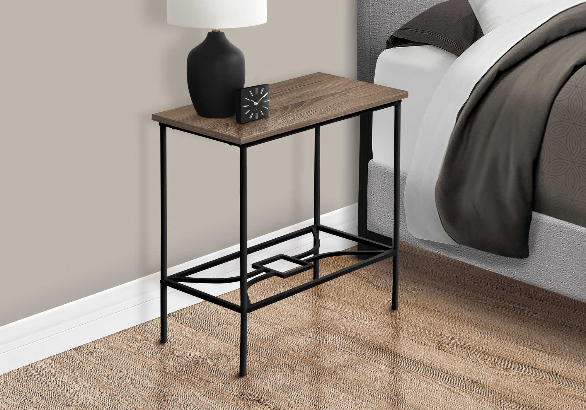 NIGHTSTAND – 22"H / Dark Taupe / Black Metal I_2075