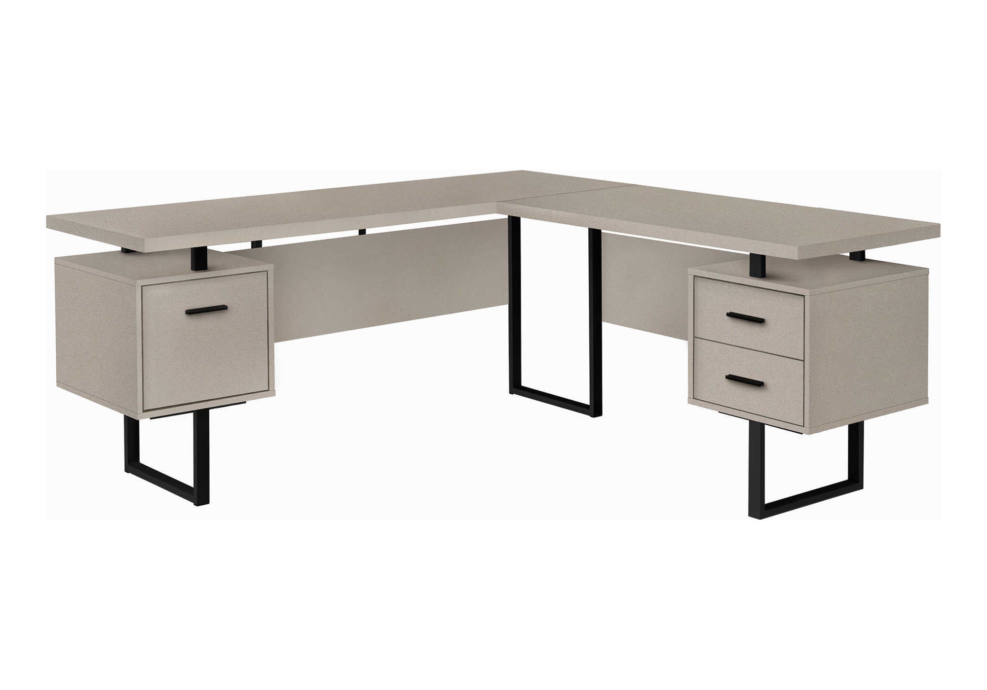 COMPUTER DESK - 70"L / MODERN TAUPE / BLACK METAL / L/R # I 7614