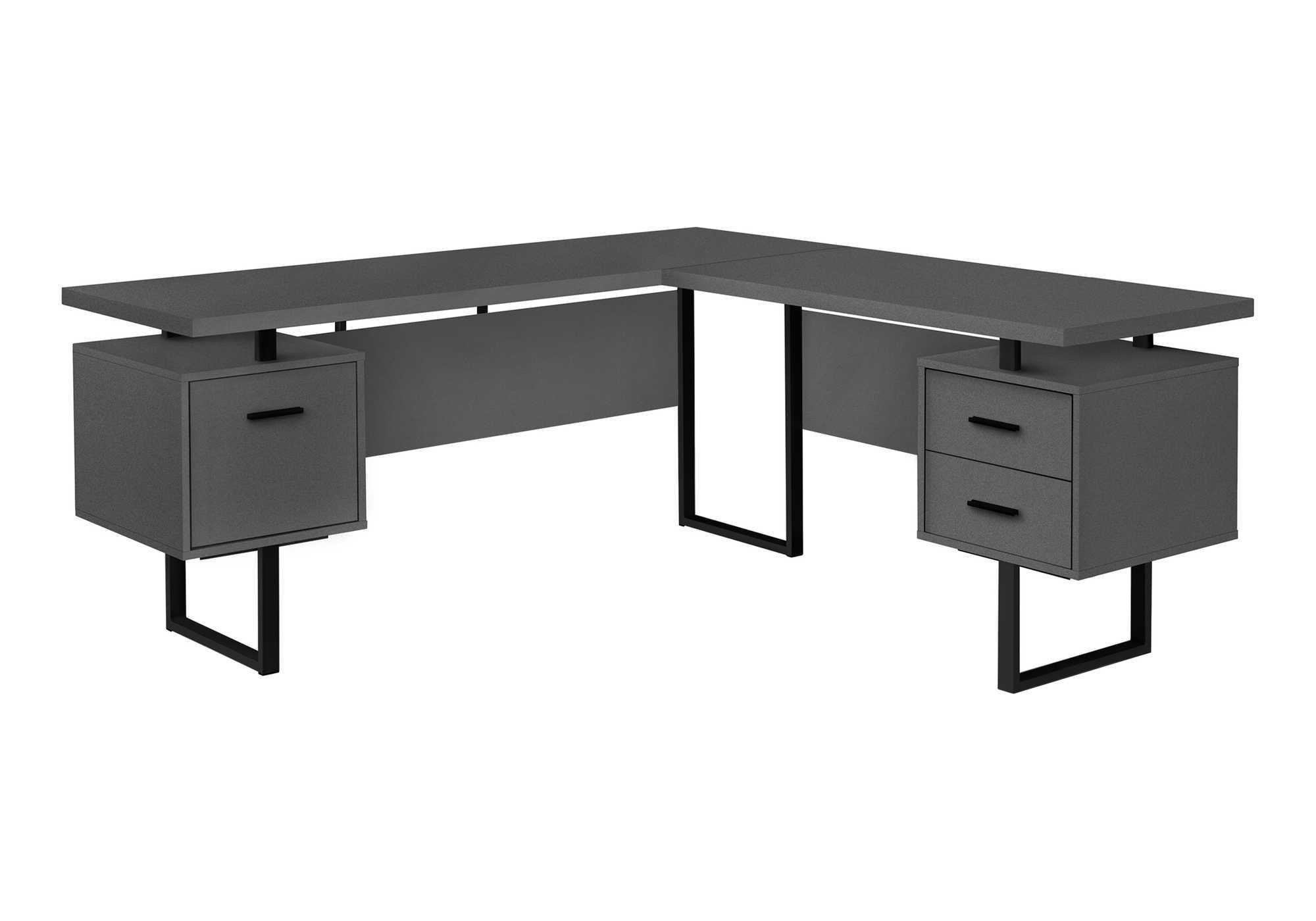 COMPUTER DESK - 70"L / MODERN GREY / BLACK METAL / L/R # I 7615