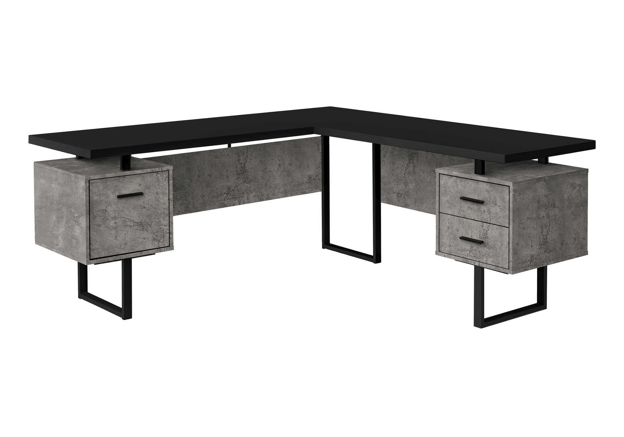 COMPUTER DESK - 70"L / BLACK/ CONCRETE/ BLACK METAL / L/R # I 7617