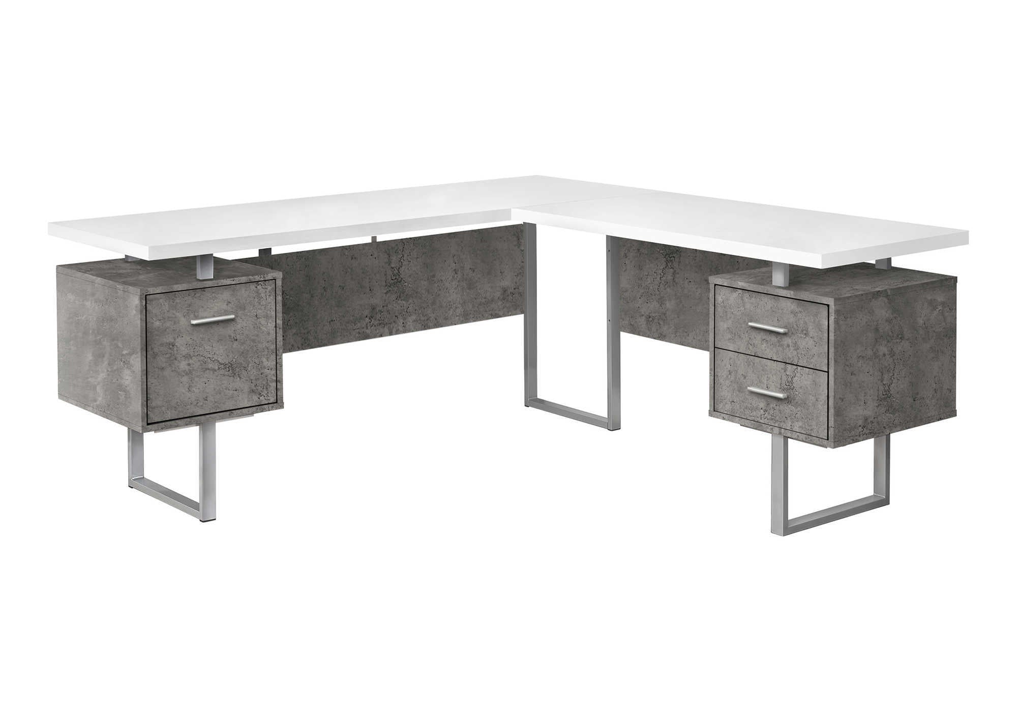 COMPUTER DESK - 70"L / WHITE/ CONCRETE/ SILVER METAL/ L/R # I 7618