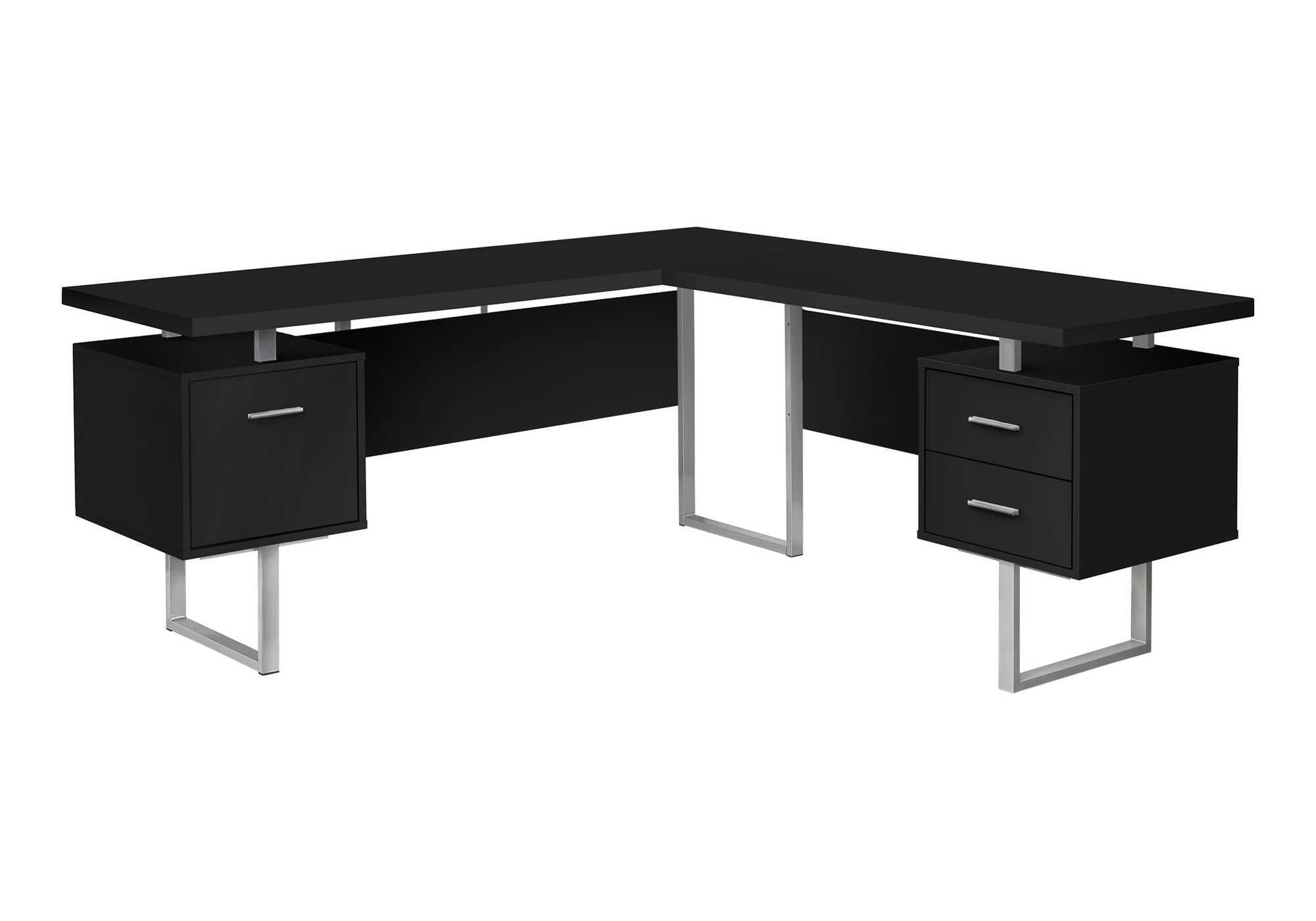 COMPUTER DESK - 70"L / BLACK / SILVER METAL / L/R FACE # I 7619