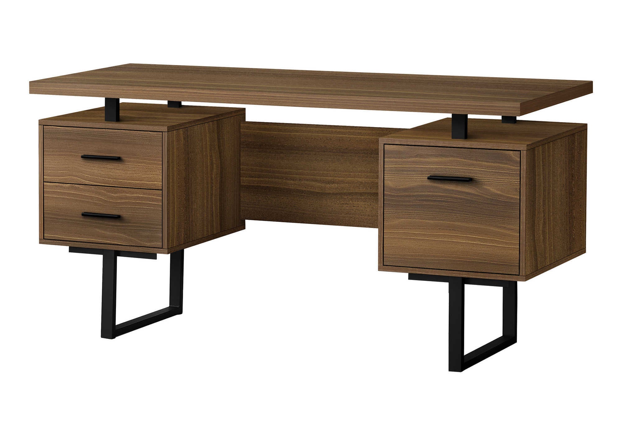 COMPUTER DESK - 60"L / WALNUT / BLACK METAL # I 7625