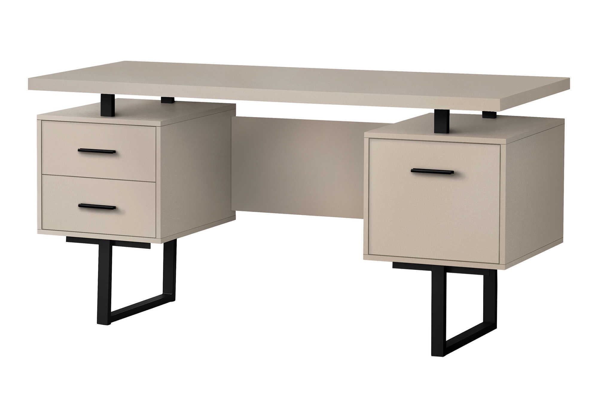 COMPUTER DESK - 60"L / MODERN TAUPE / BLACK METAL # I 7629