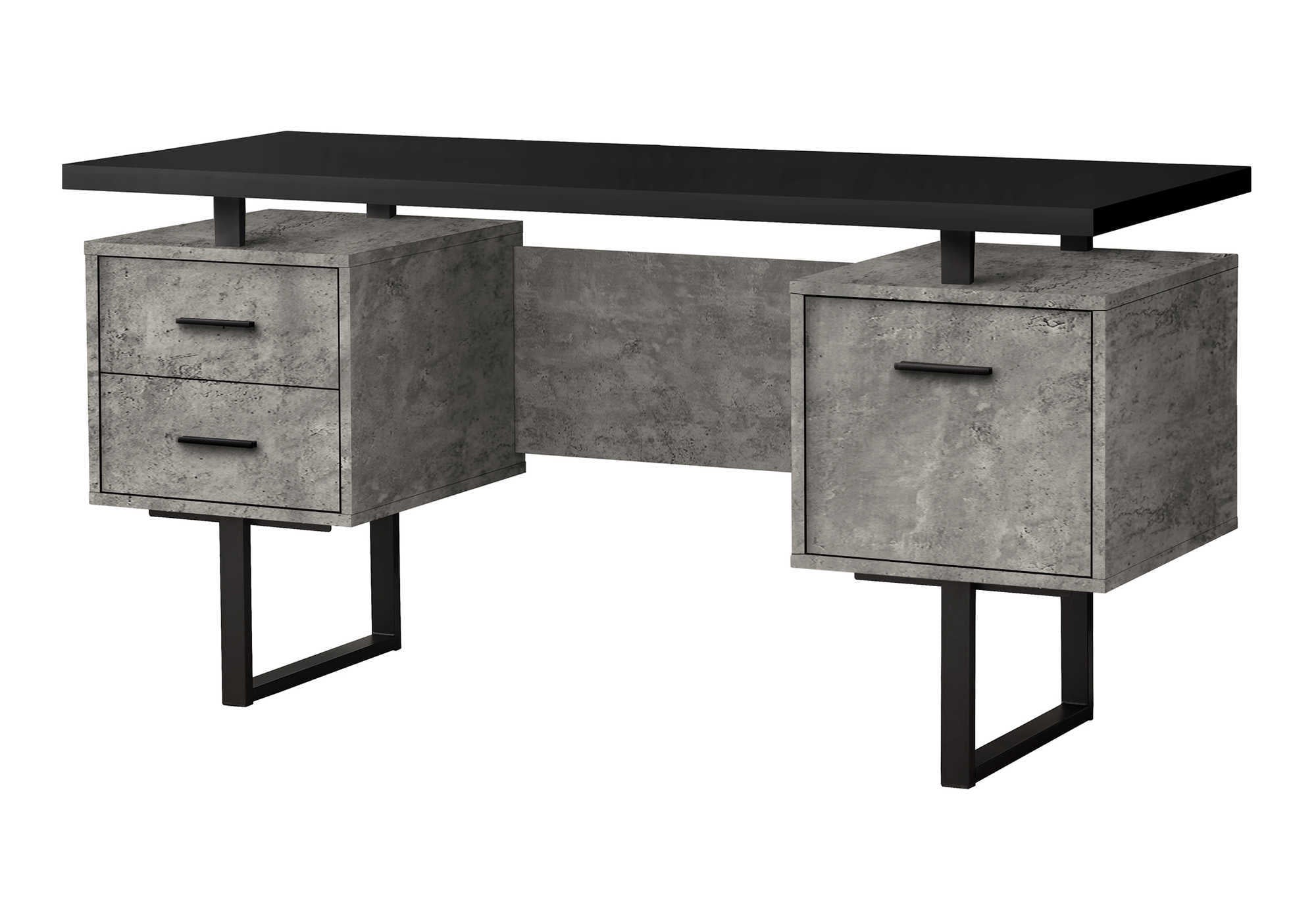 COMPUTER DESK - 60"L/BLACK/GREY CONCRETE/ BLACK METAL # I 7632
