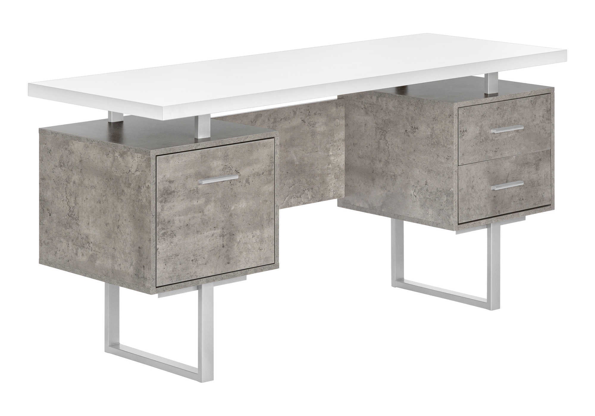 COMPUTER DESK - 60"L / WHITE/ GREY CONCRETE/ SILVER METAL # I 7633